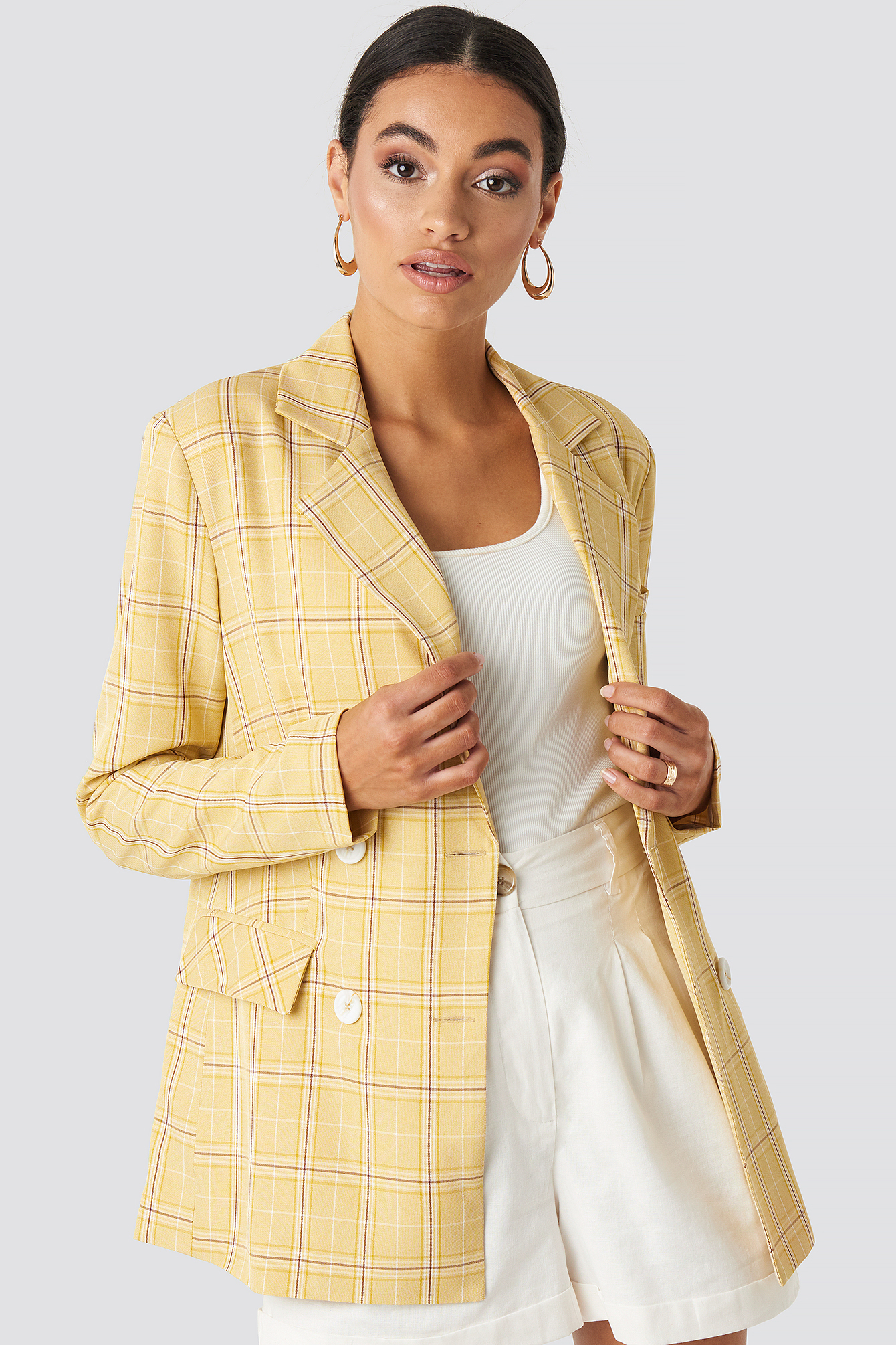 double breasted yellow blazer