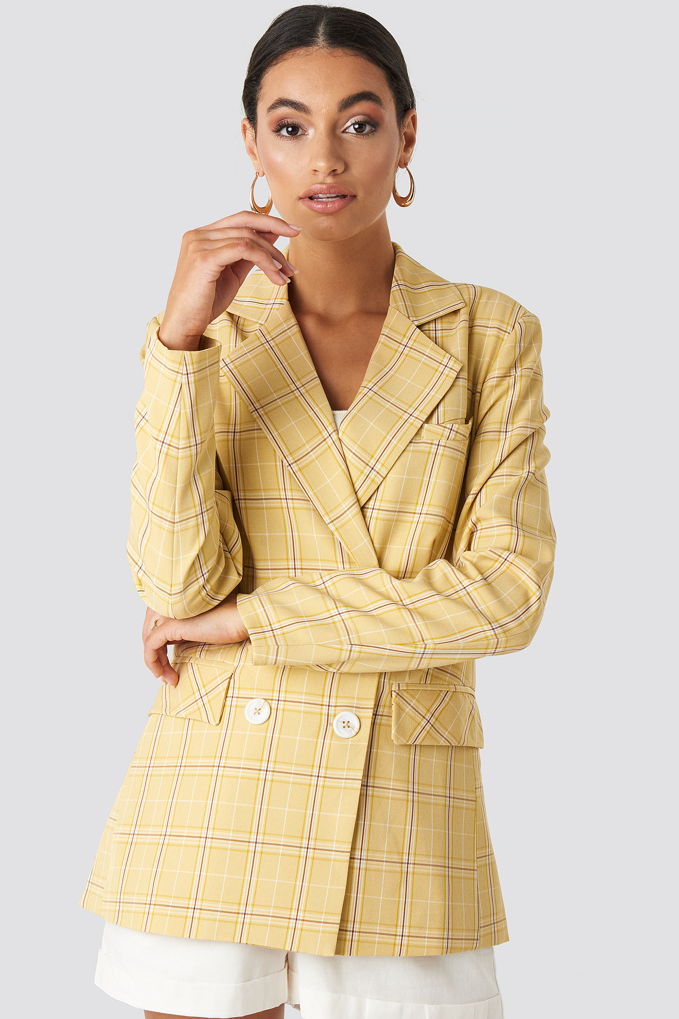 mustard plaid blazer