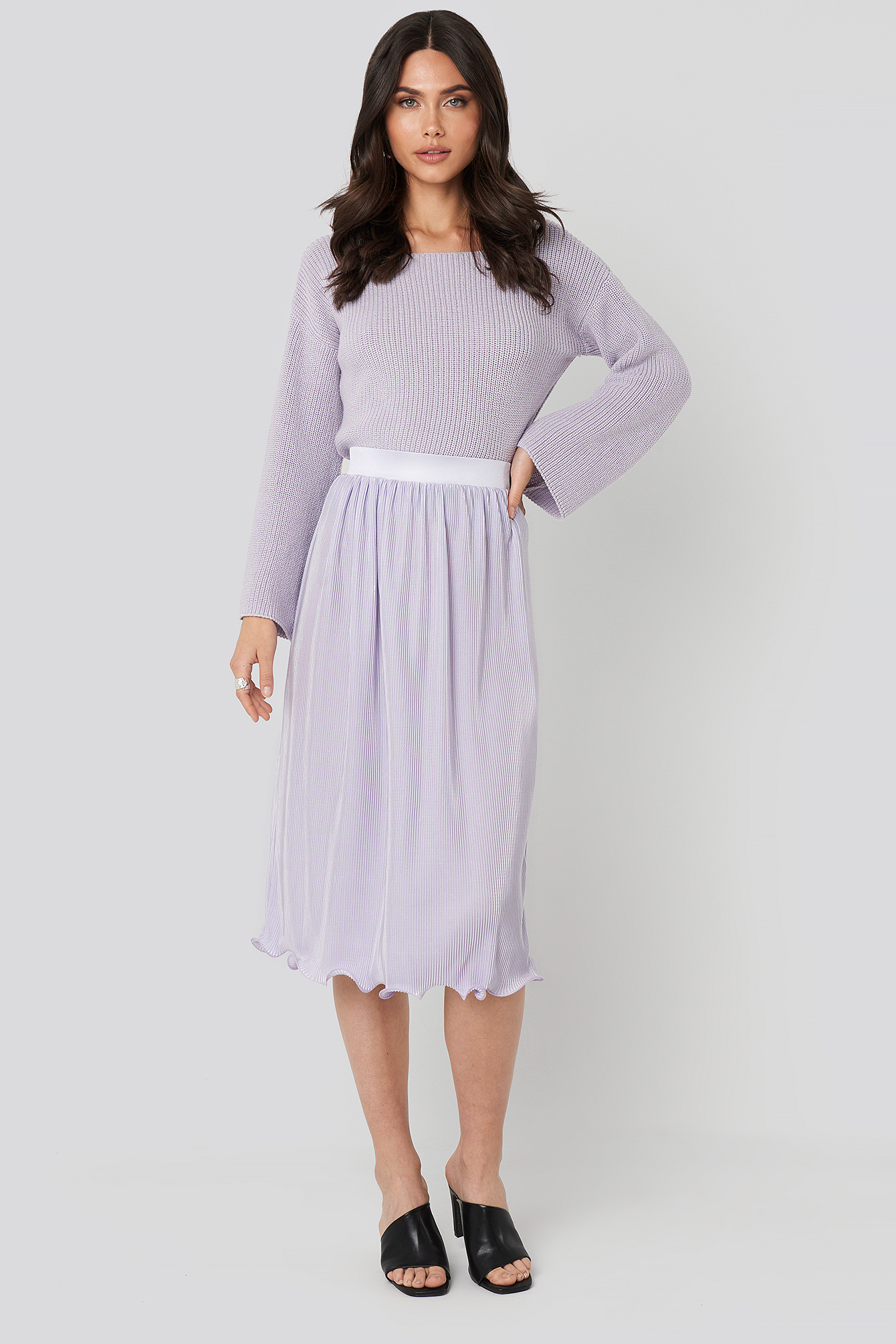 Pleated Detailed Hem Skirt Purple