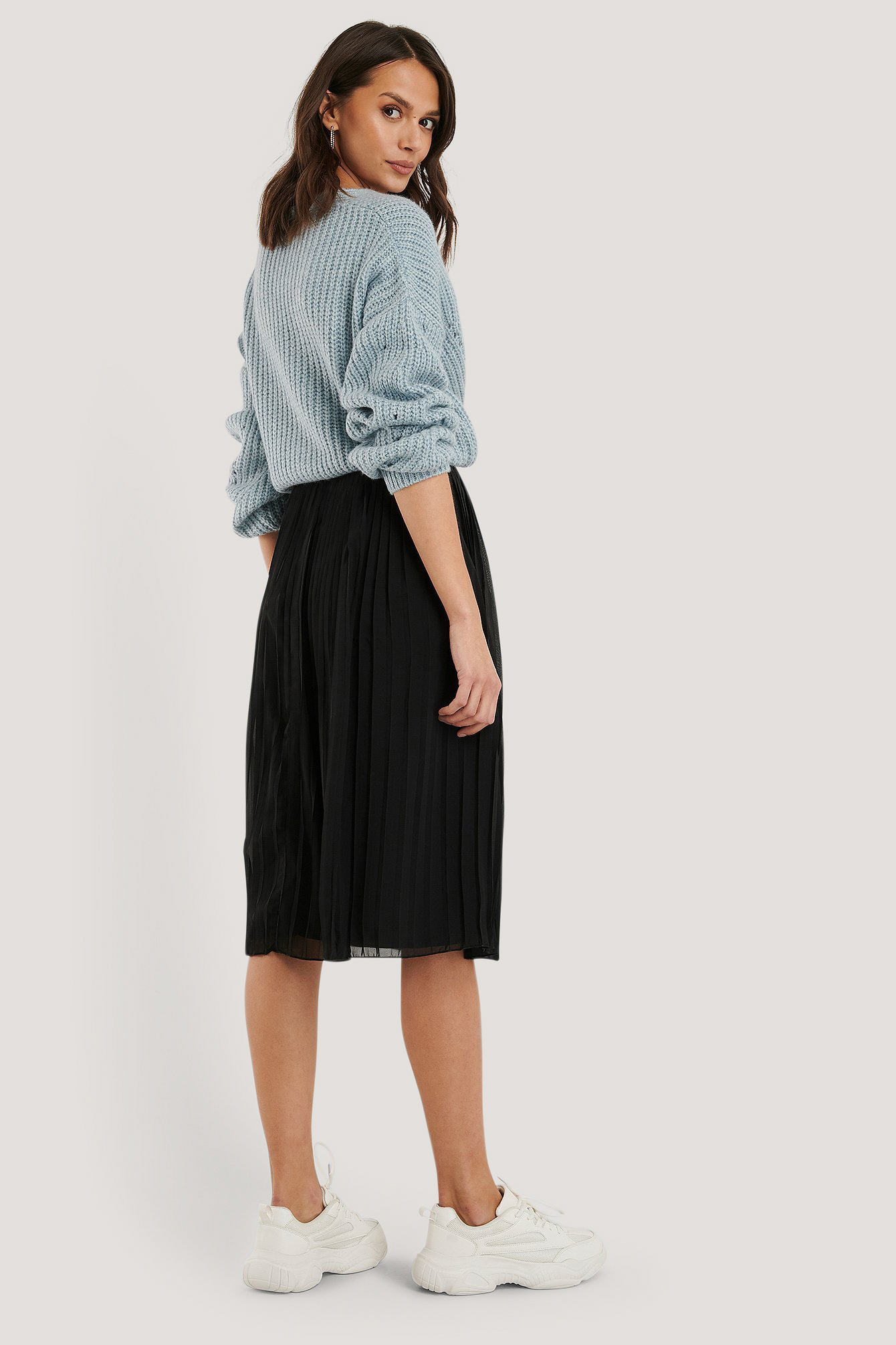 Black Pleated Midi Skirt