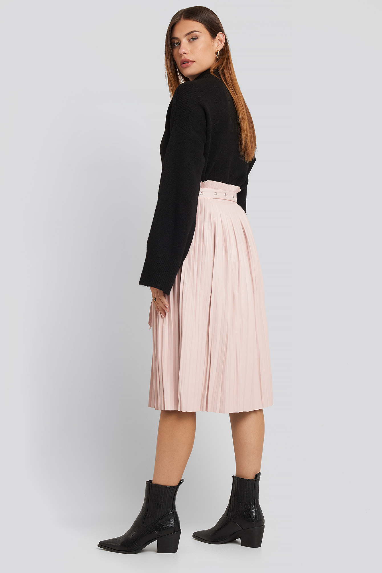 Pleated Pu Belt Skirt Pink | na-kdlounge.com
