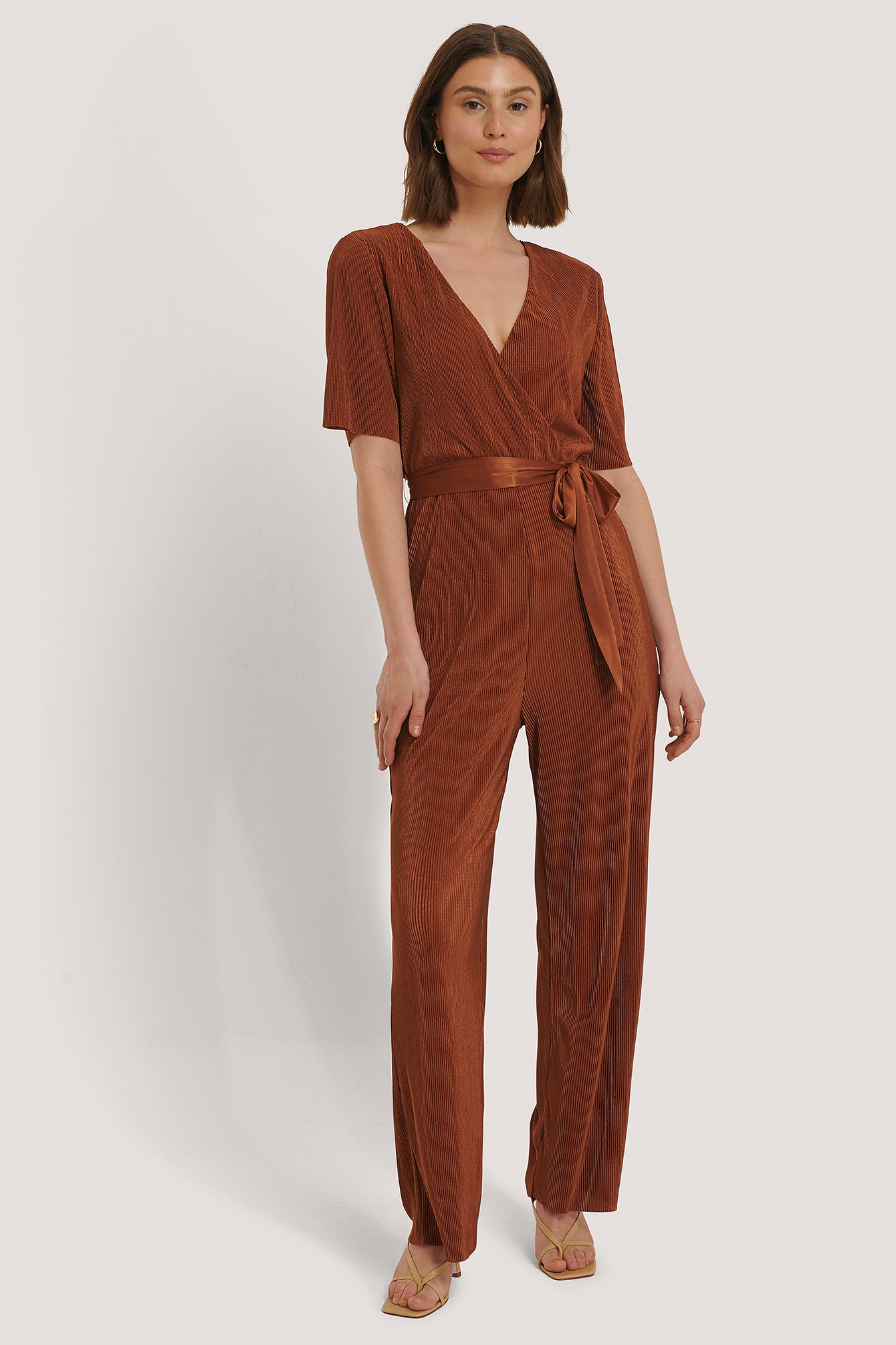 Pleated Tie Jumpsuit Copper