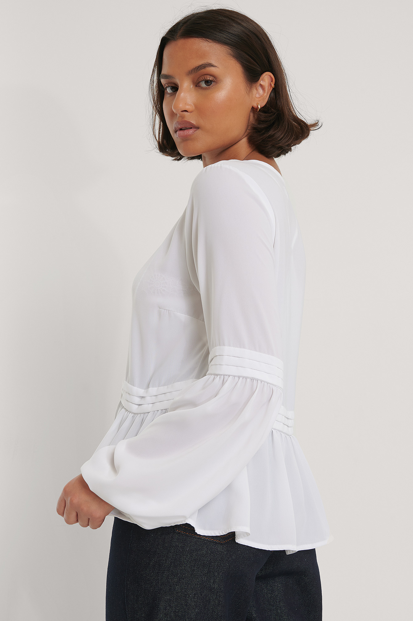 Recycled Pleated Waist Flowy Blouse White