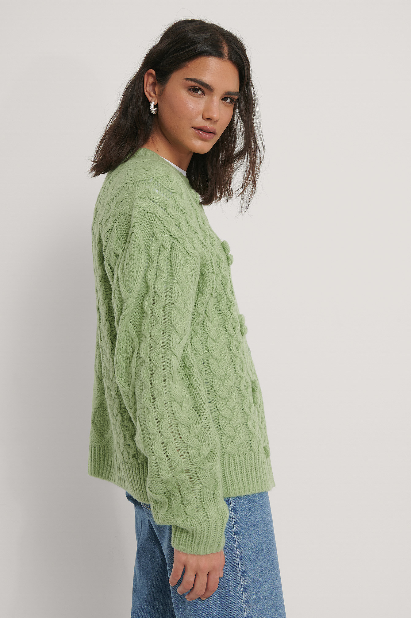 pom pom chunky knit cardigan