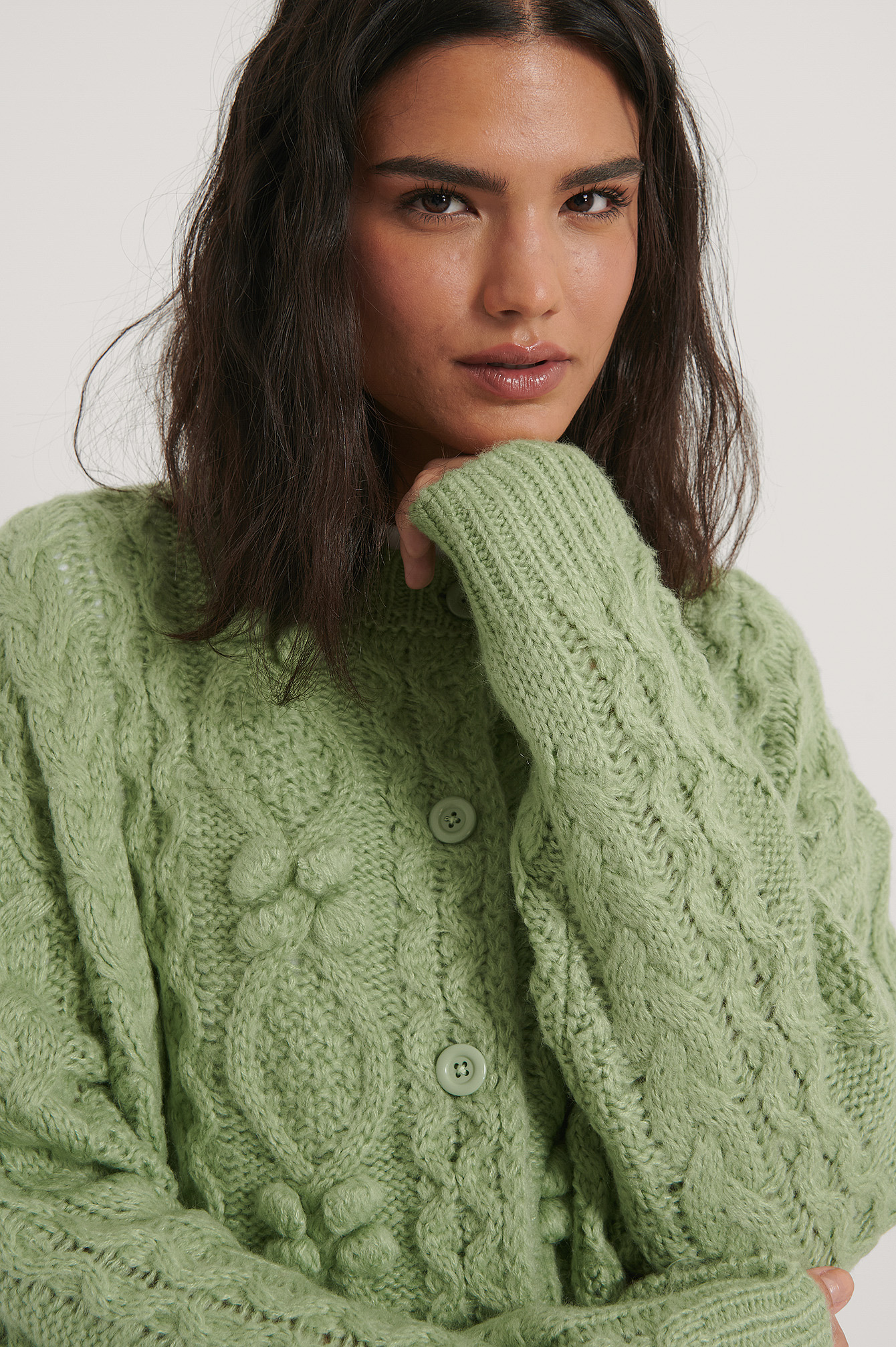 pom pom chunky knit cardigan