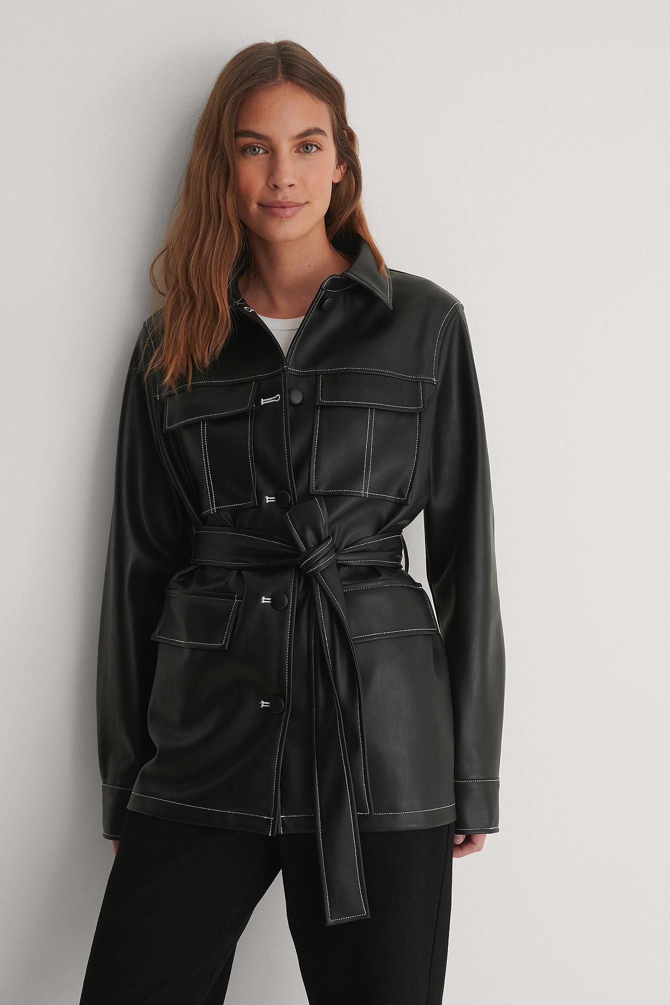 pu belted jacket