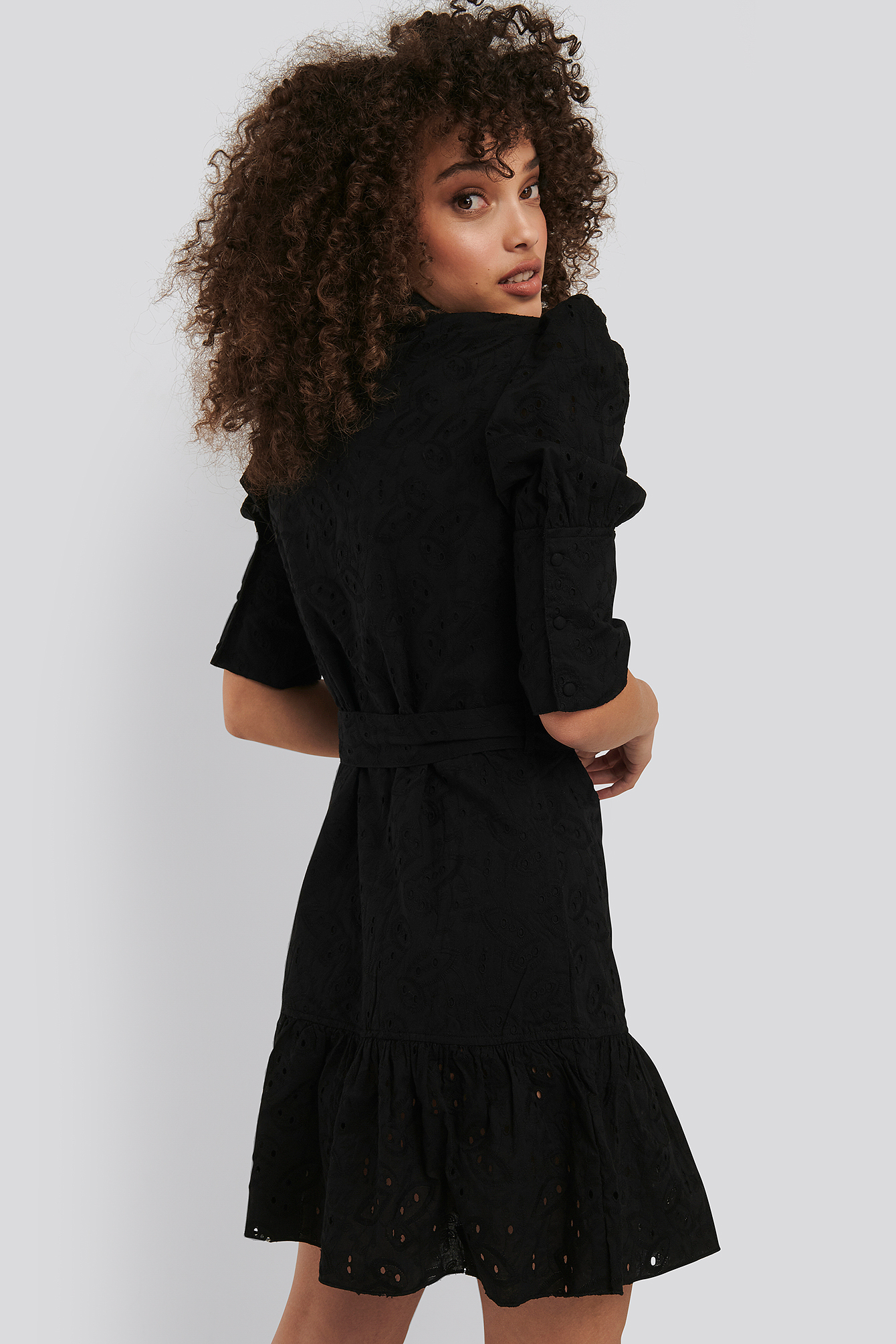 black puff sleeve shirt dress