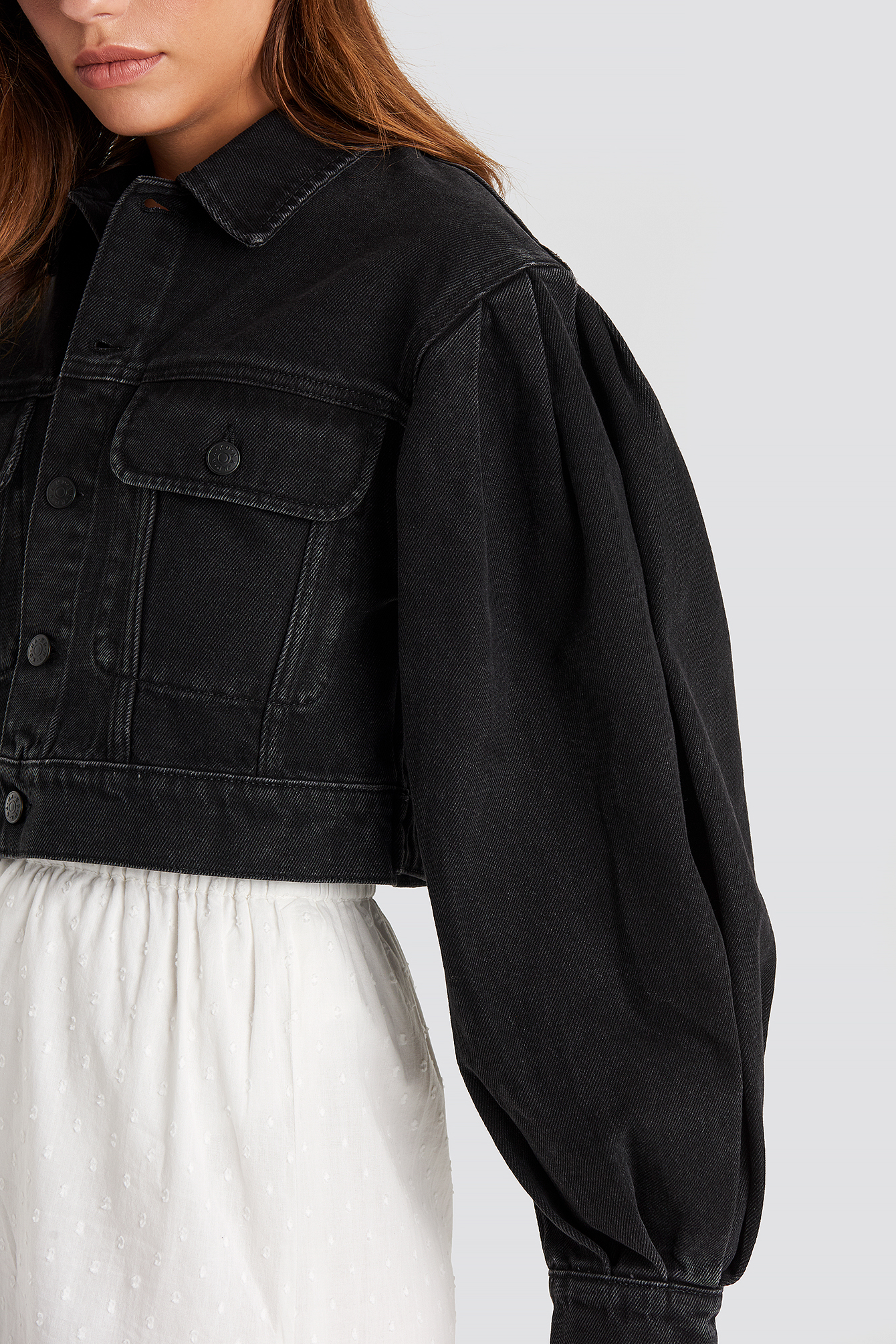 black puff sleeve denim jacket