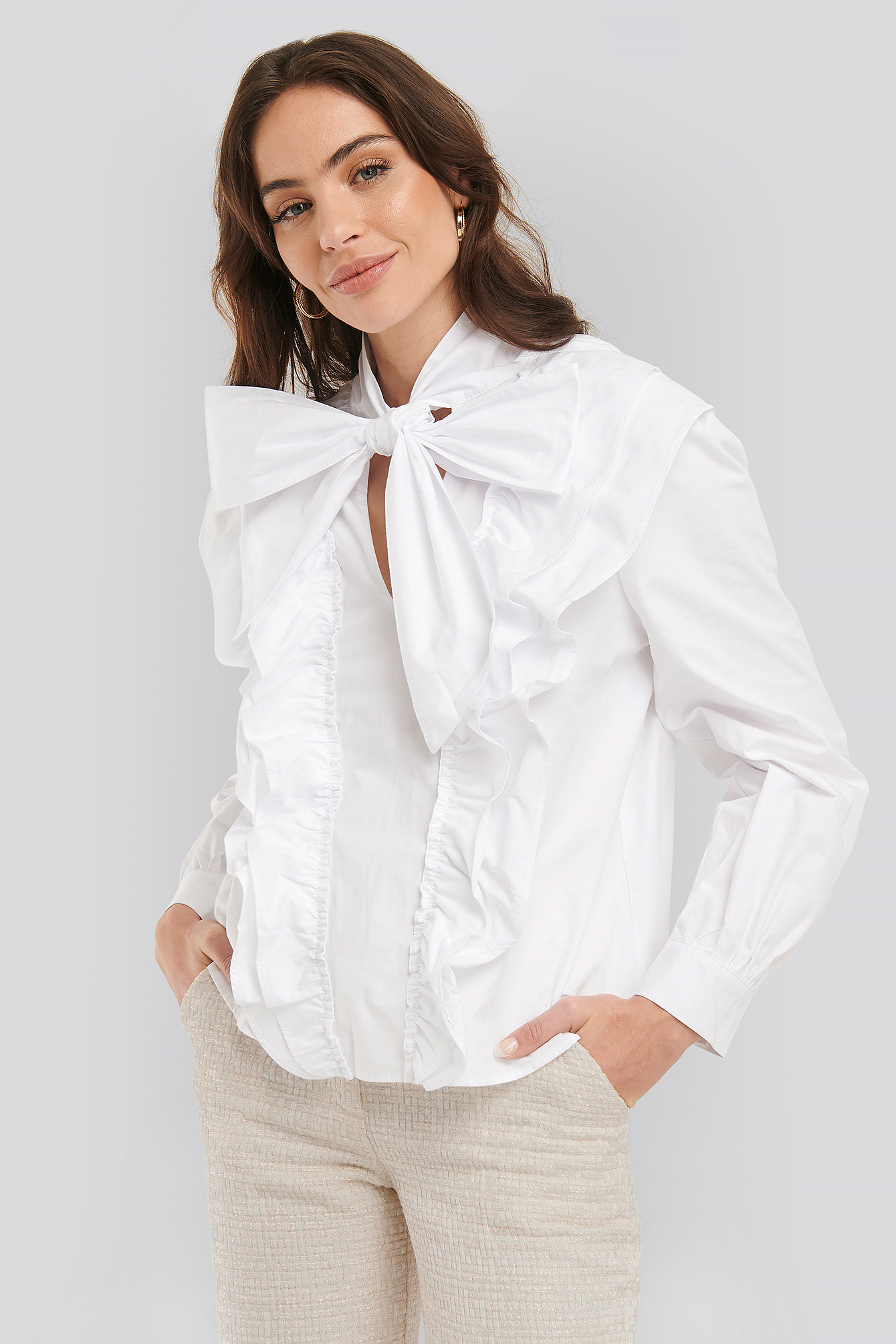 Pussy Bow Frill Blouse White Na