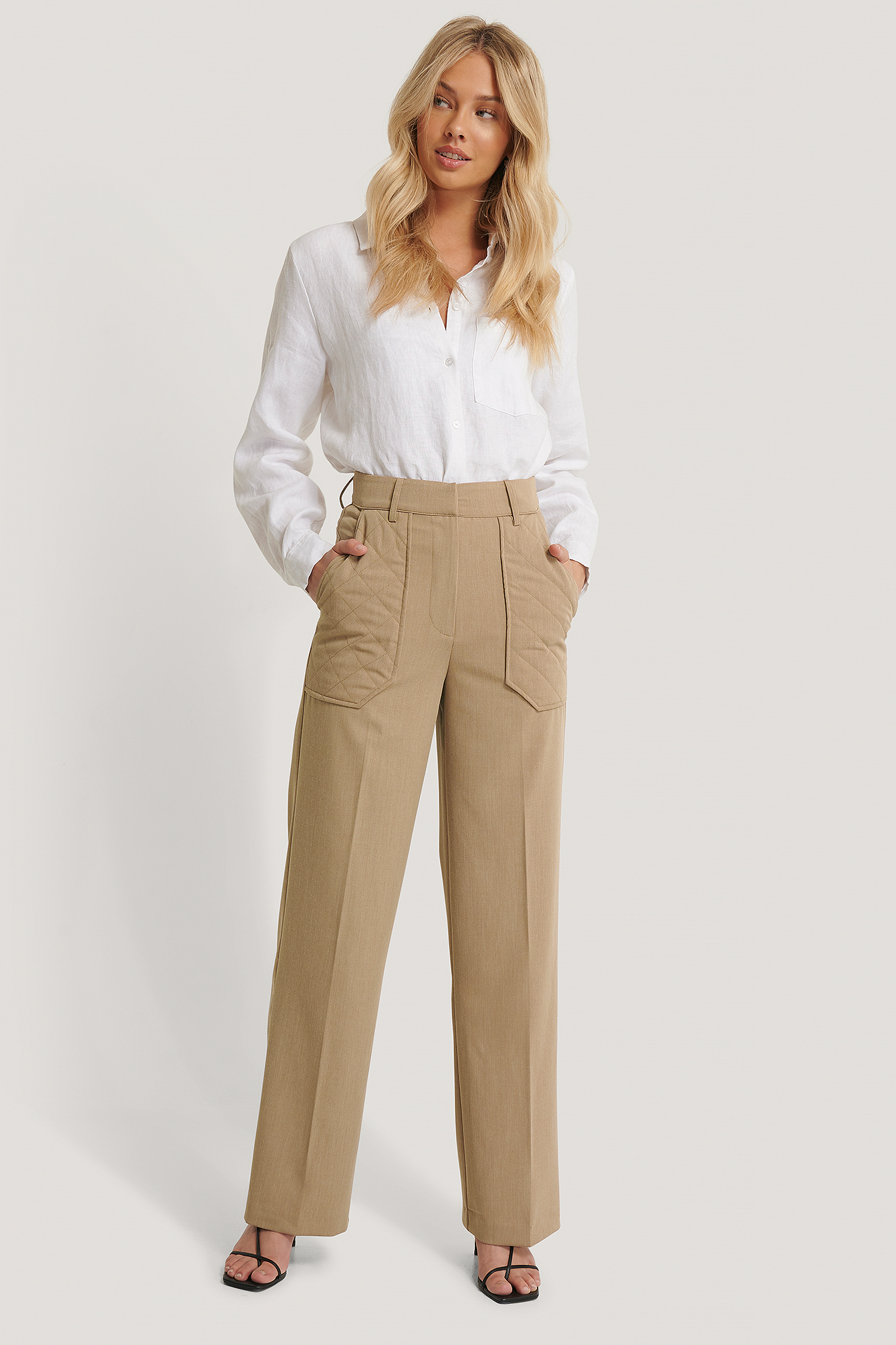 Quilted Pocket Suit Pants Beige