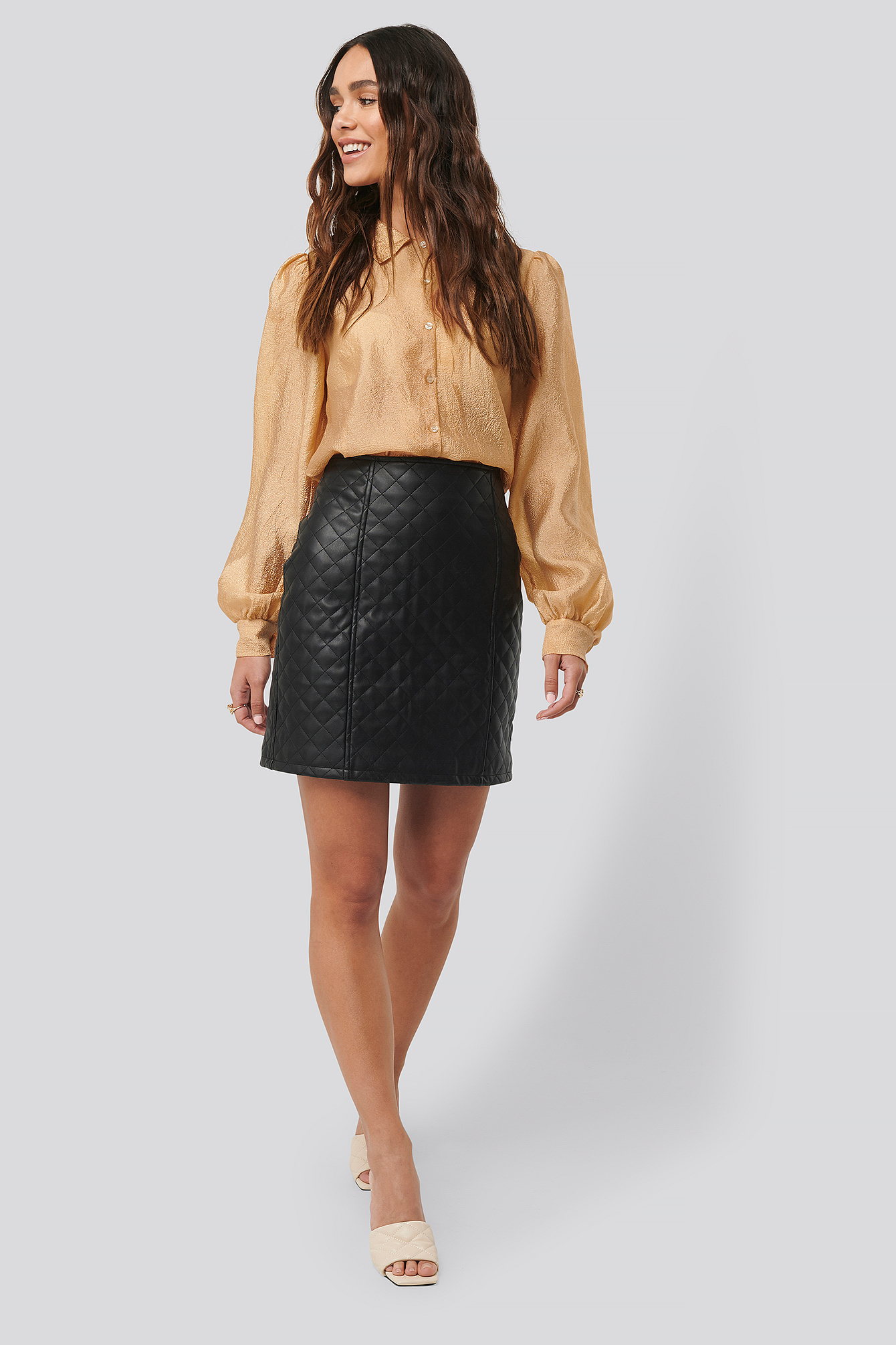 Black Quilted PU Skirt