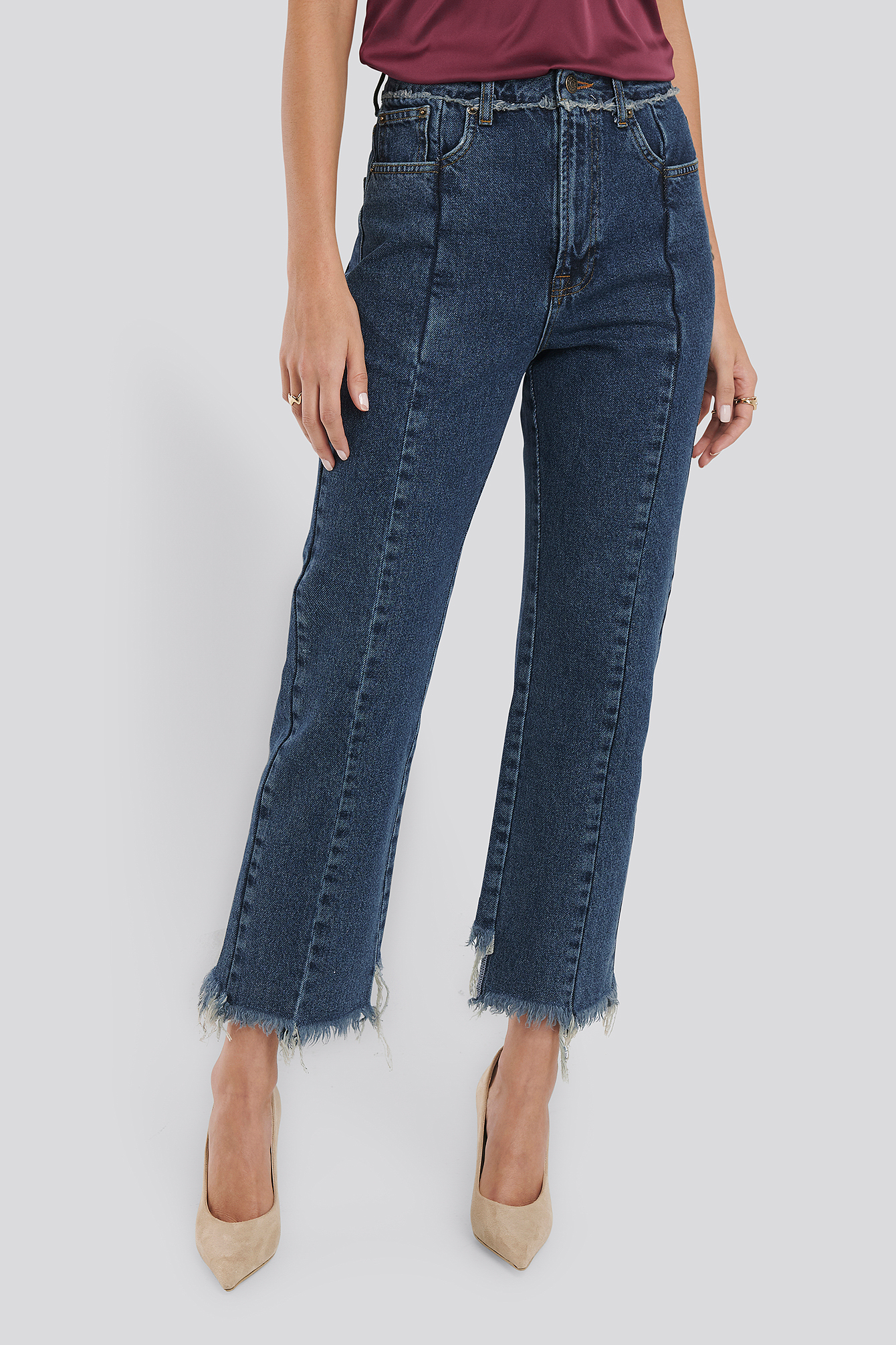 Raw Edge Straight Jeans Niebieski