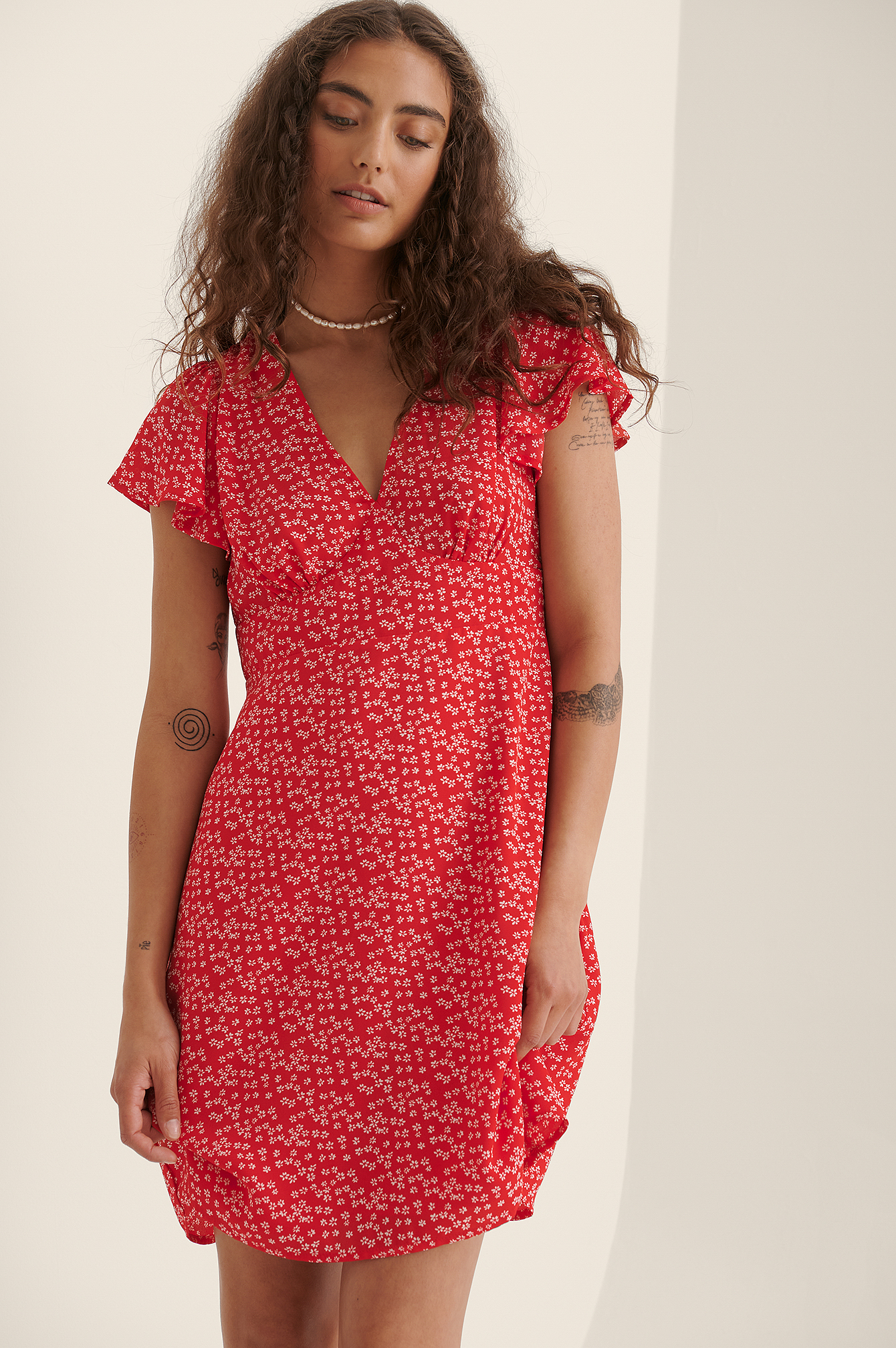 red flowy mini dress
