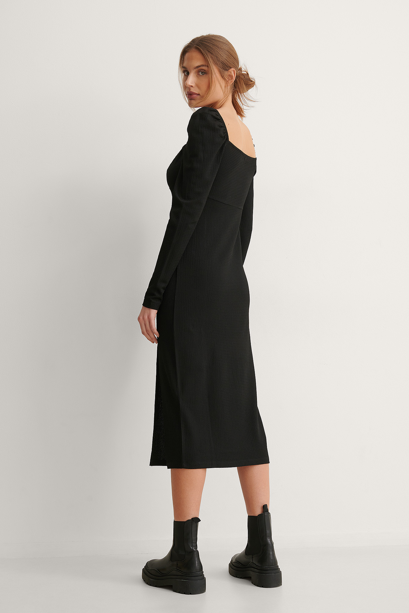 Recycled Knot Detail Slit Midi Dress Black Na Kdlounge Com Recycled Knot Detail Slit Midi Dress Black Na Kdlounge Com