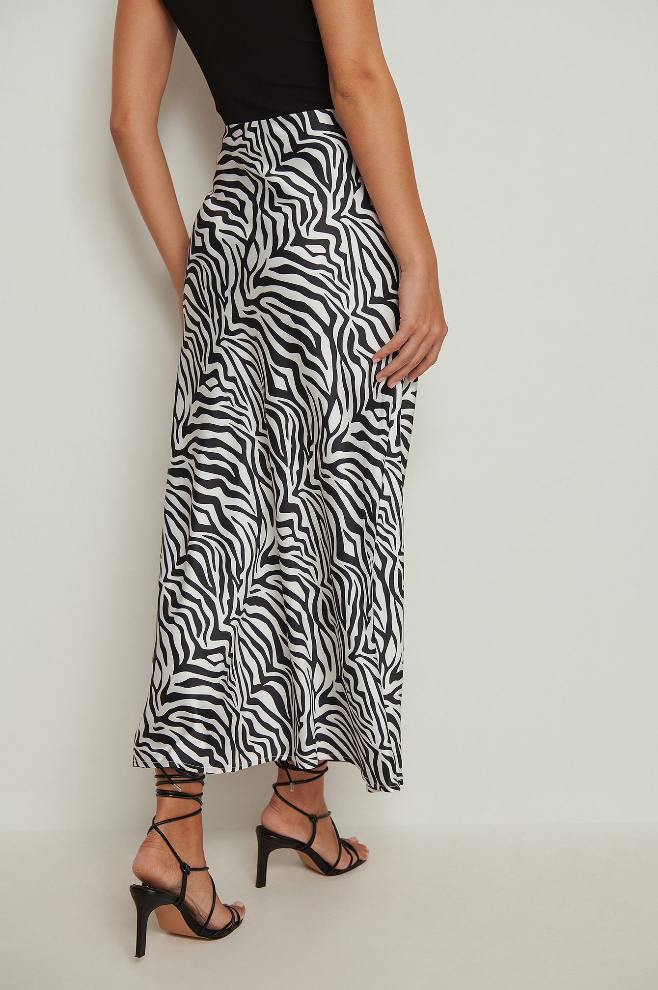 zebra satin midi skirt