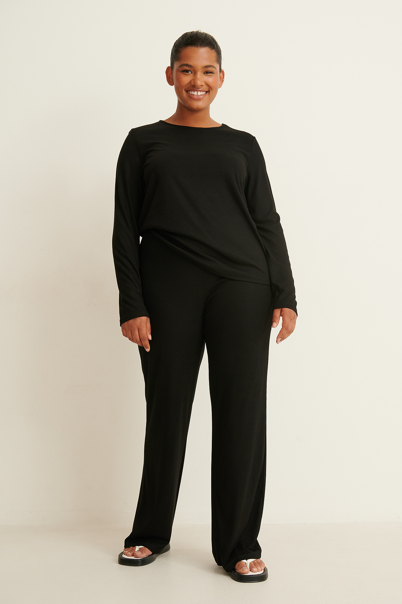 wide leg ribbed lounge pants