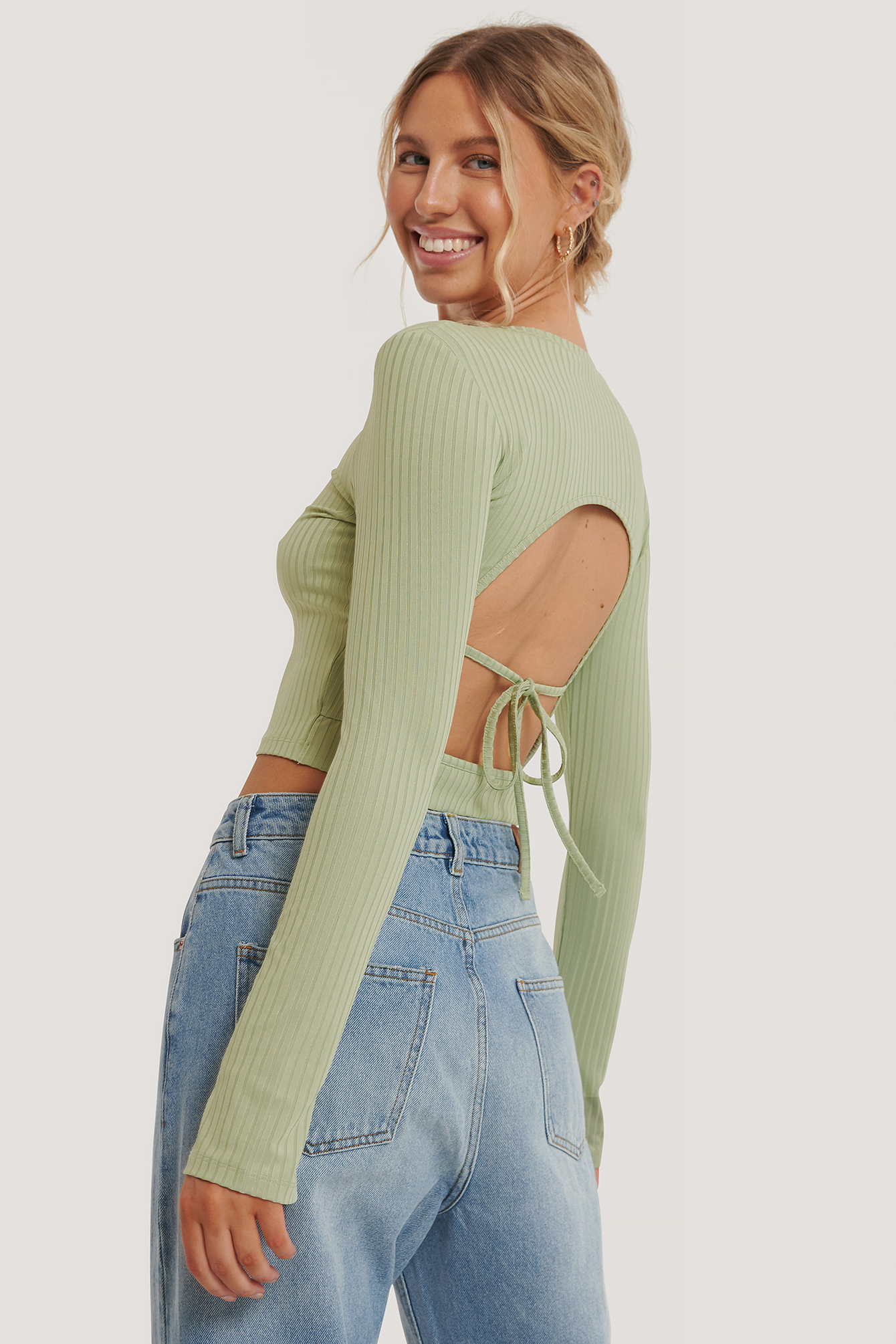 Rib Open Back Top Green