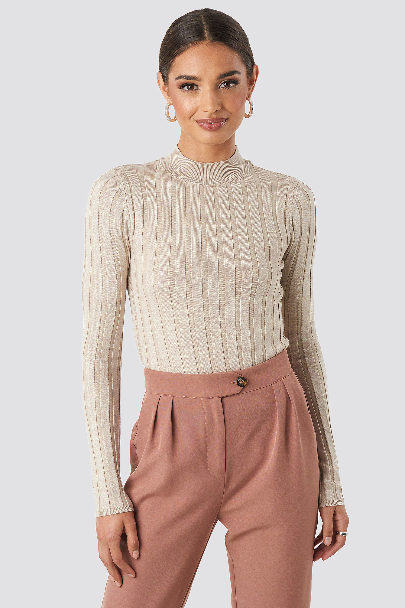 high neck beige jumper