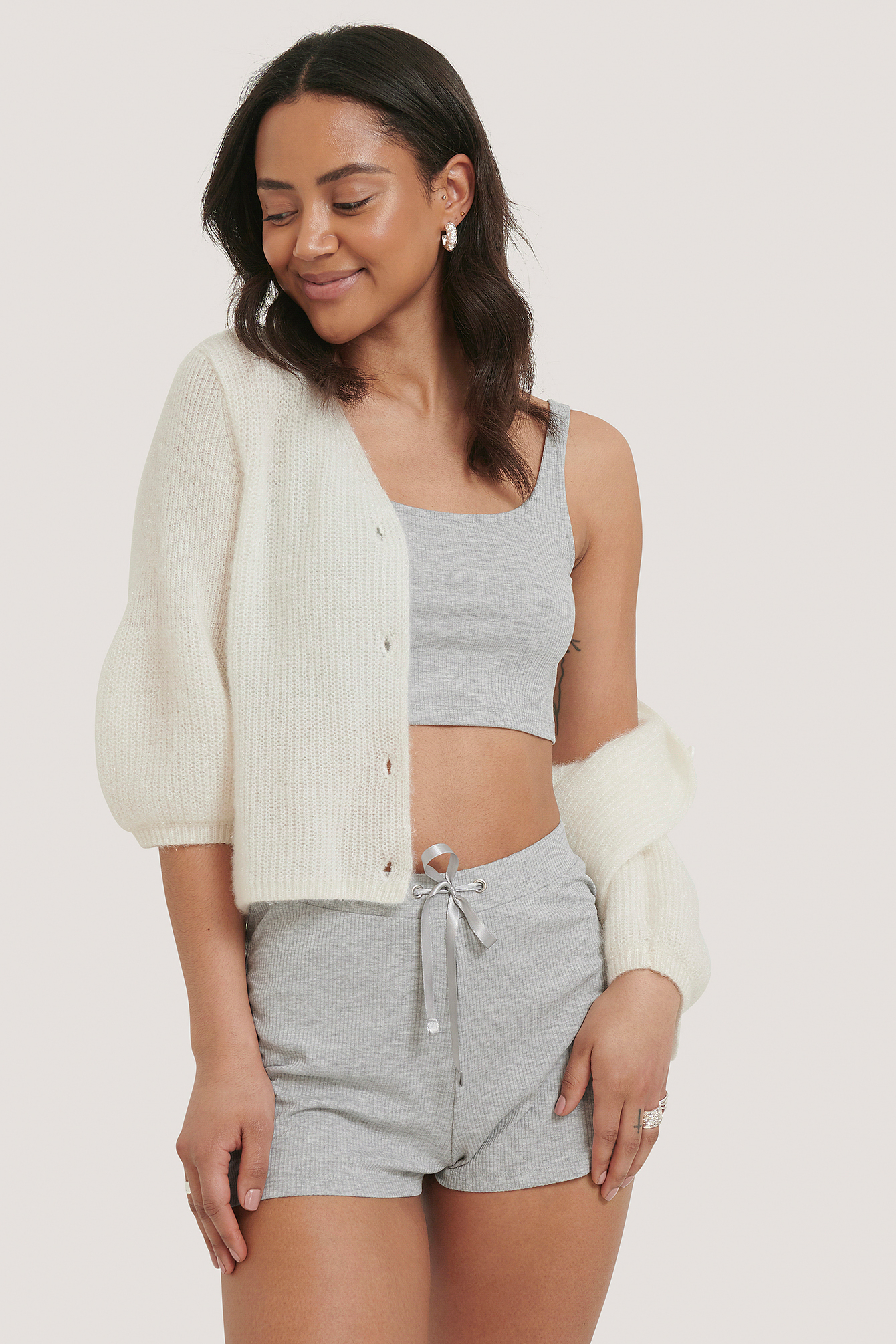 beige high waisted shorts