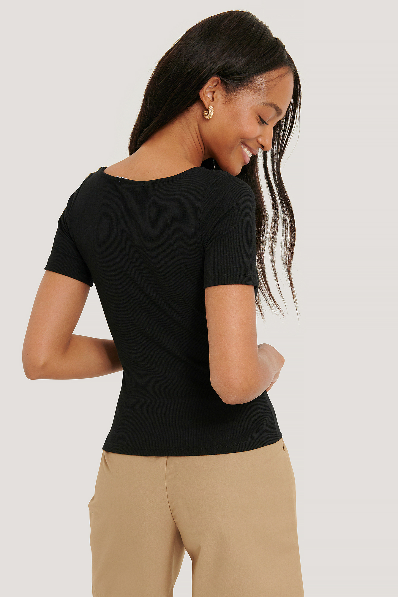 Ribbed Short Sleeve Top Black