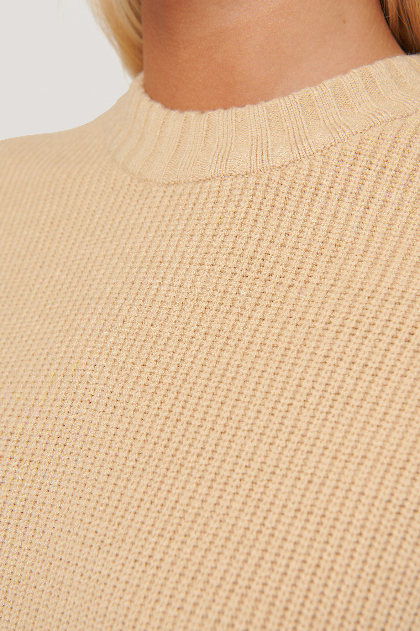 Beige Round Neck Knitted Sweater