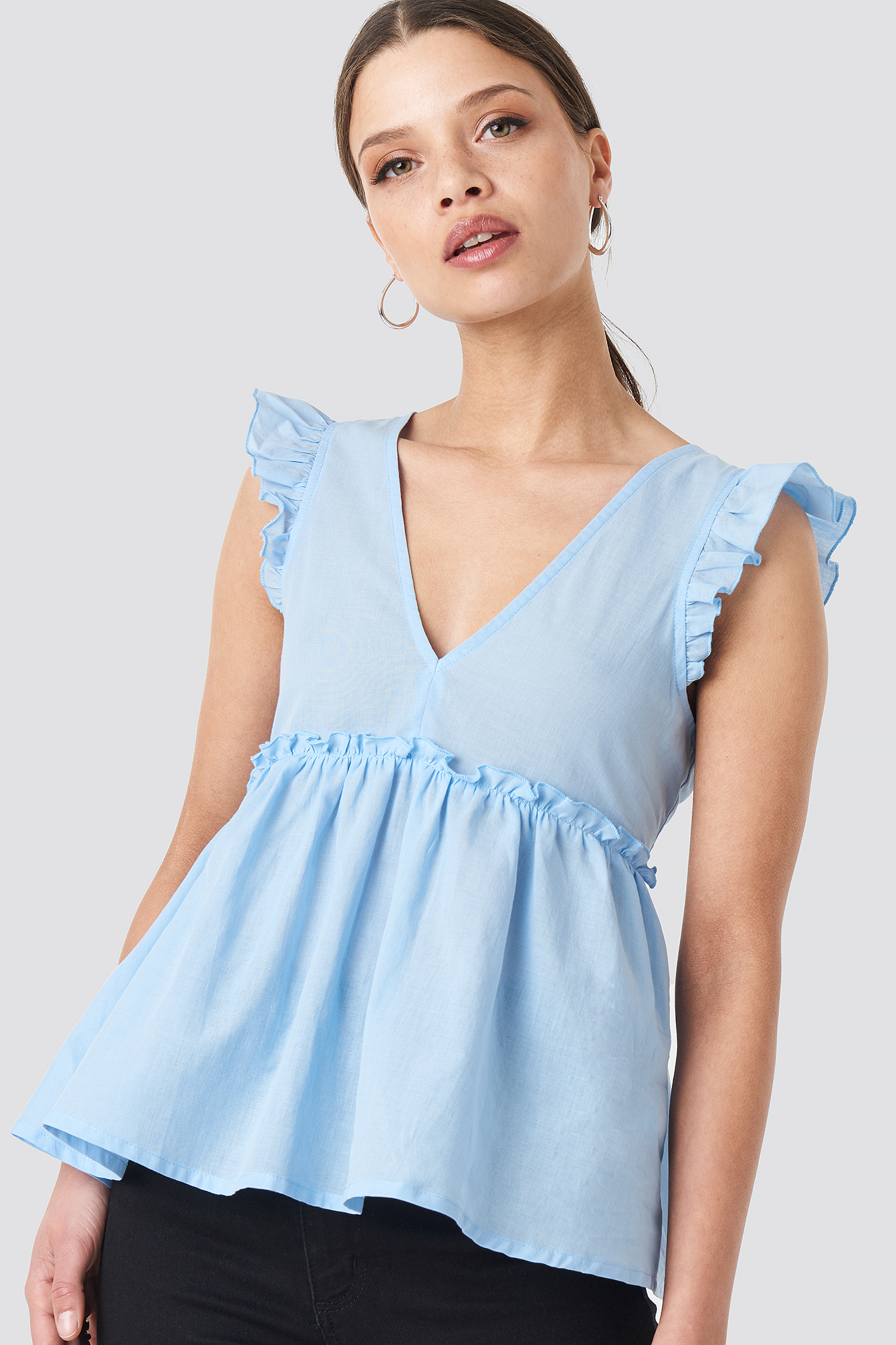 blue ruffle top