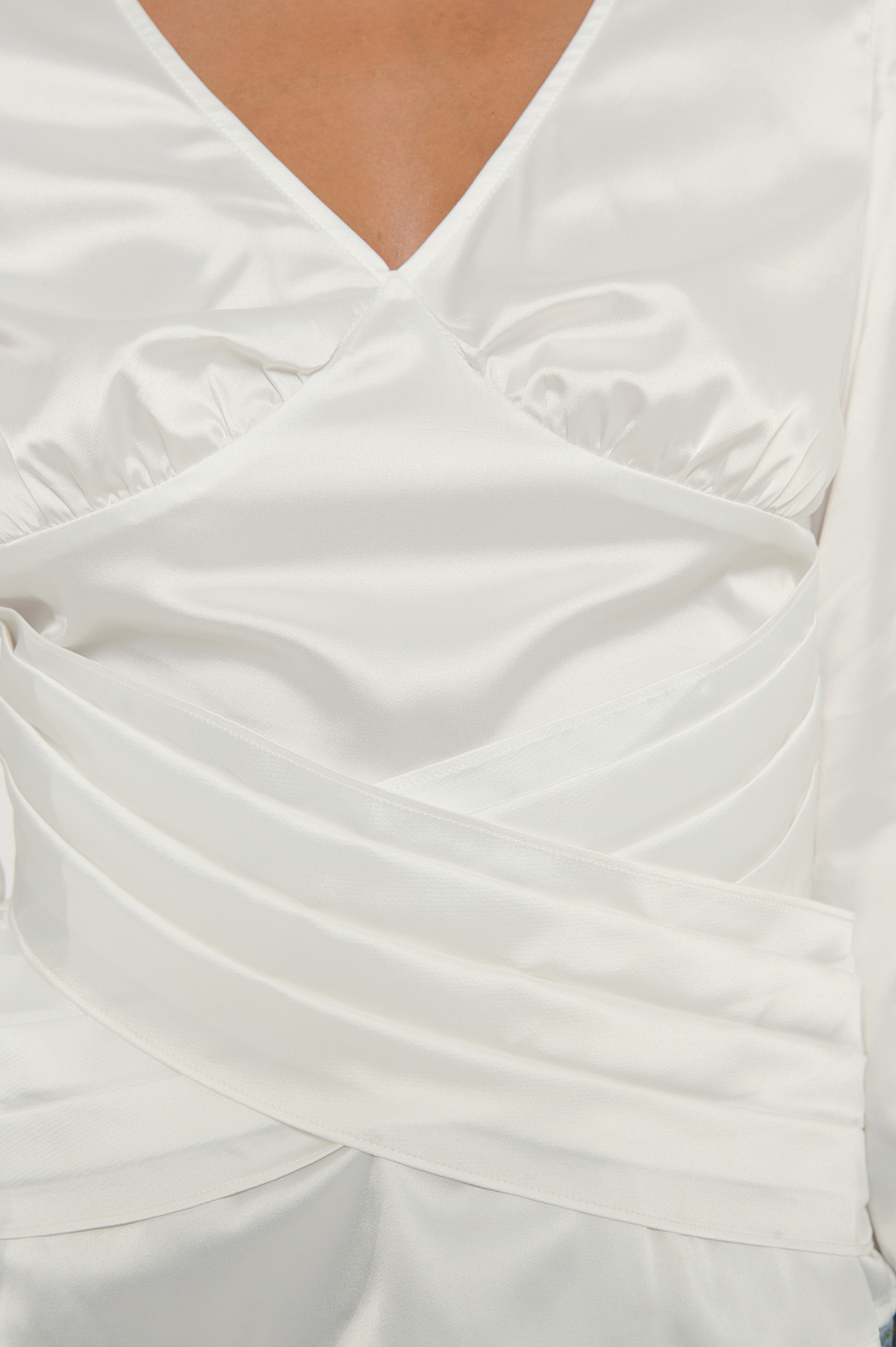 white satin wrap blouse
