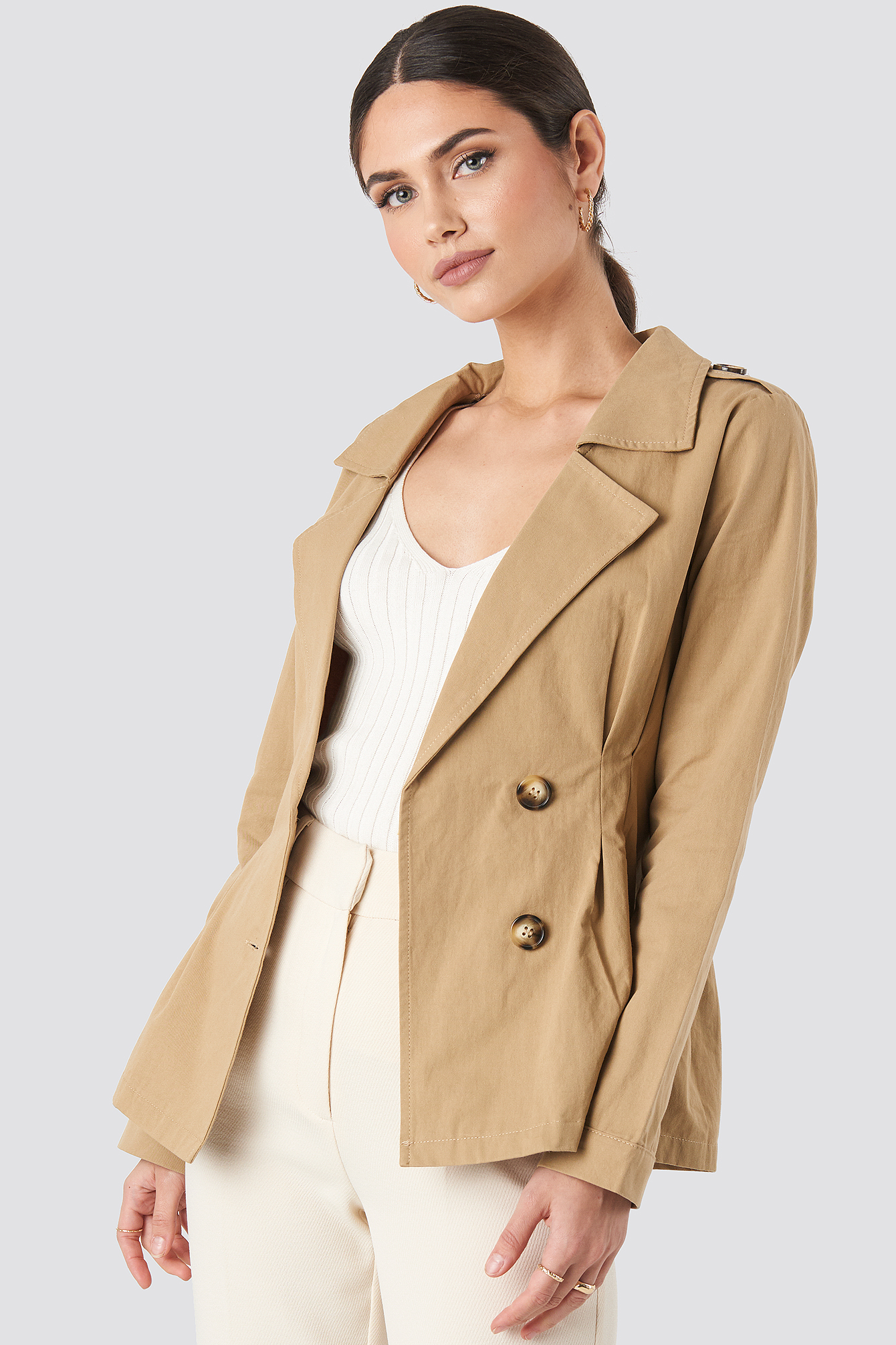 beige trench jacket