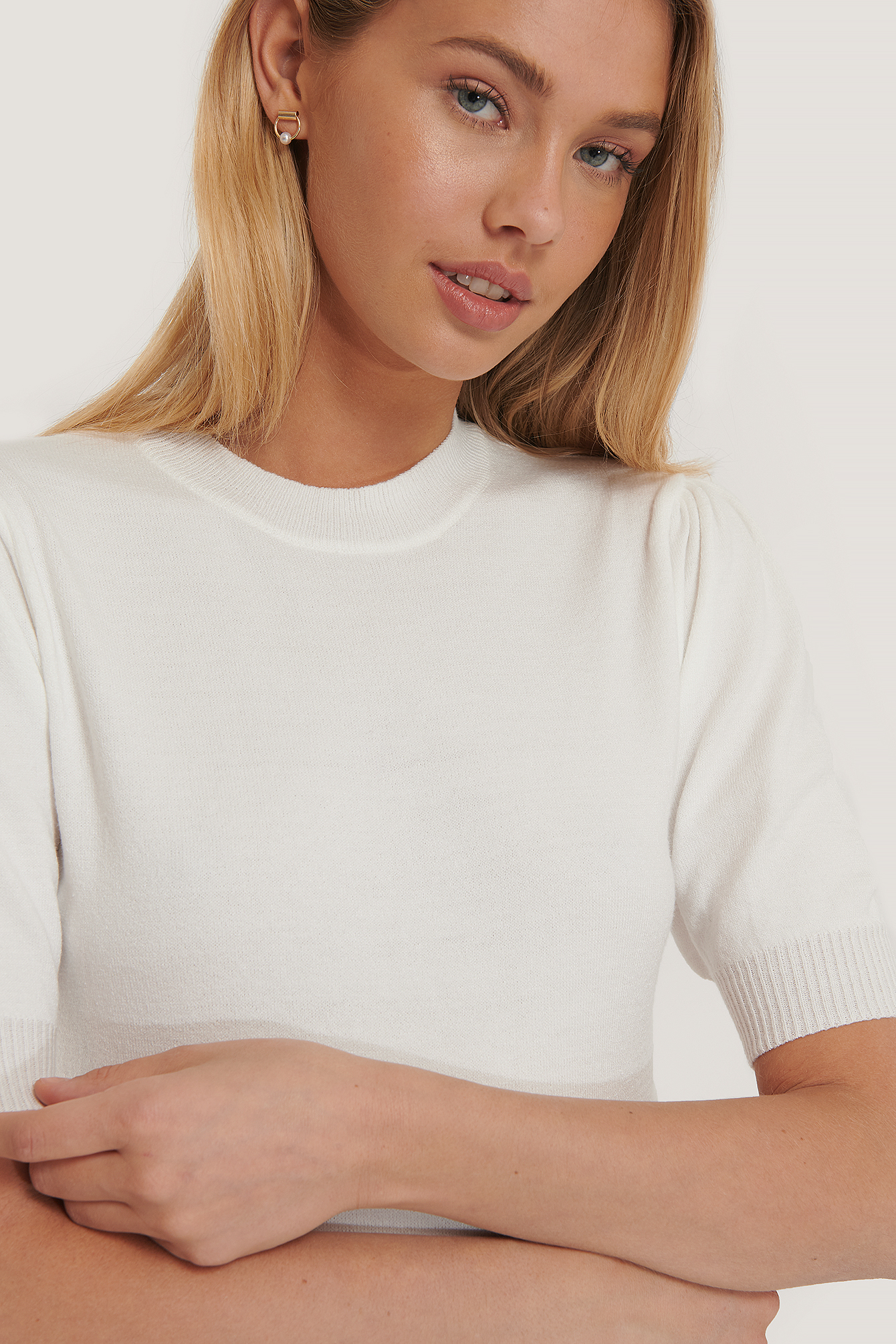 Short Sleeve Knitted Top White