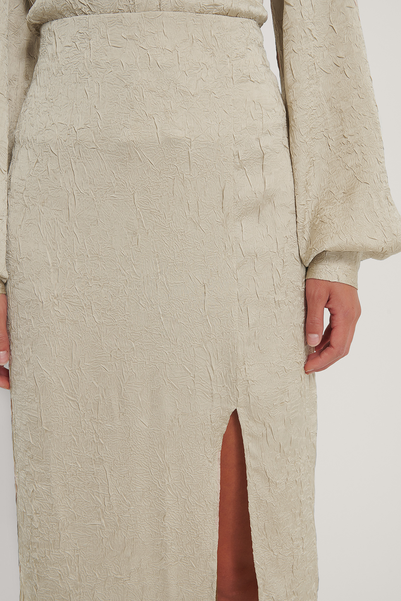 Light Sand Side Slit Structured Skirt