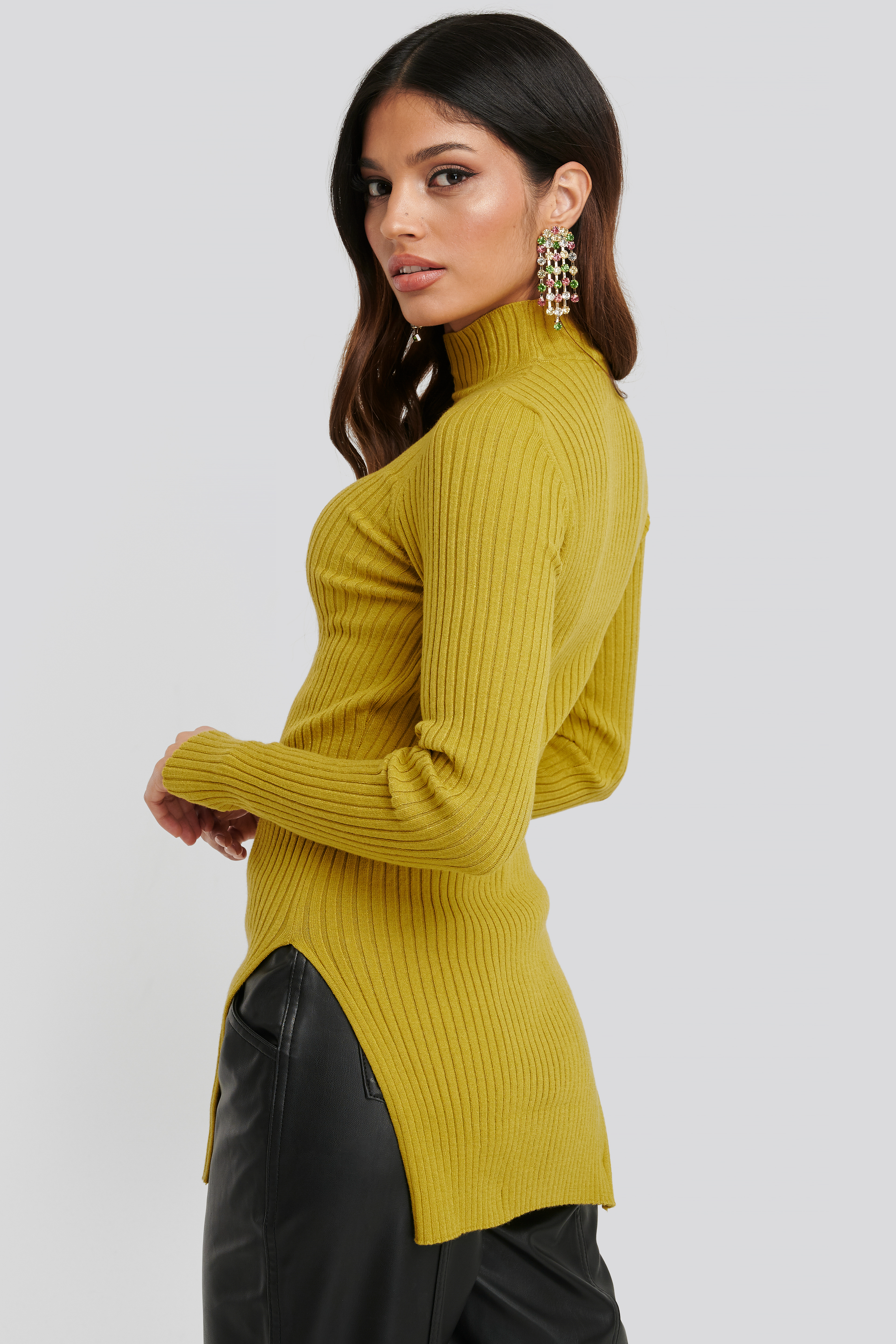yellow ribbed sweater