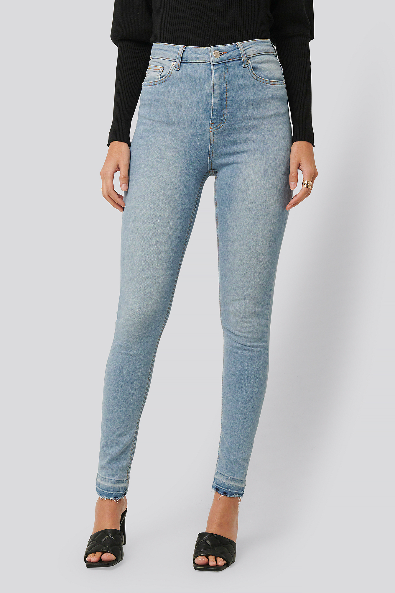Skinny High Waist Open Hem Jeans Tall Blue