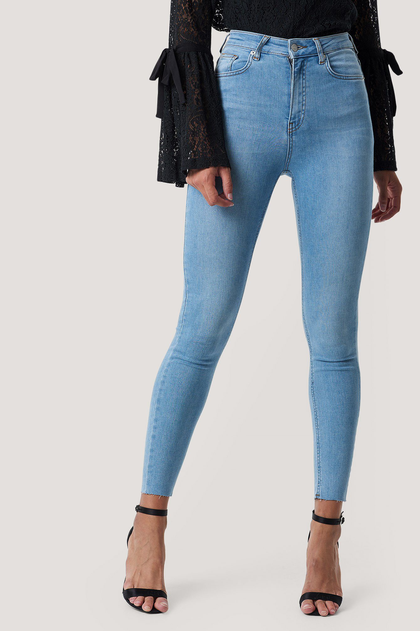 skinny high waist raw hem jeans