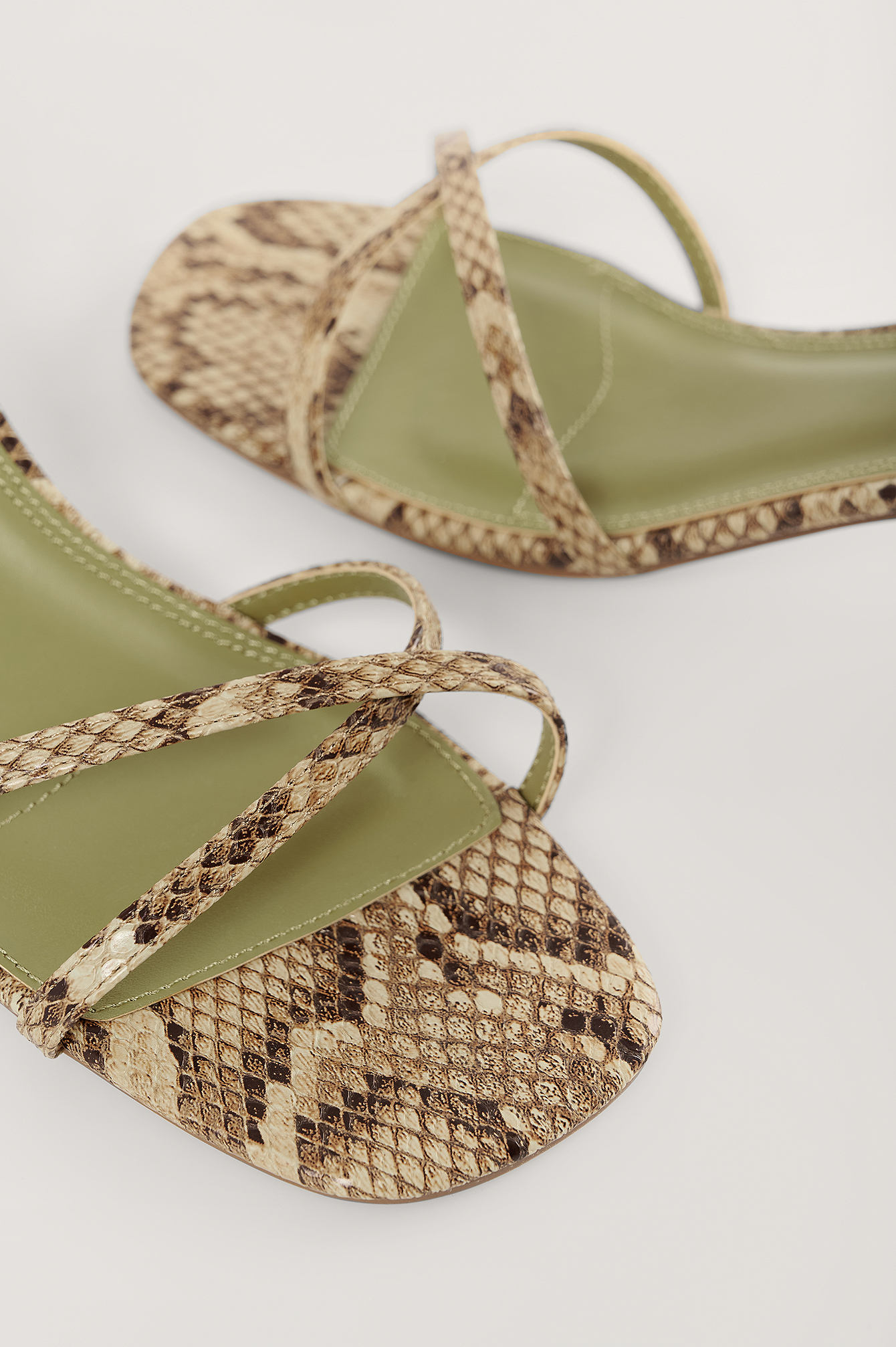 Green/Snake Print Slingback Kitten Sandals