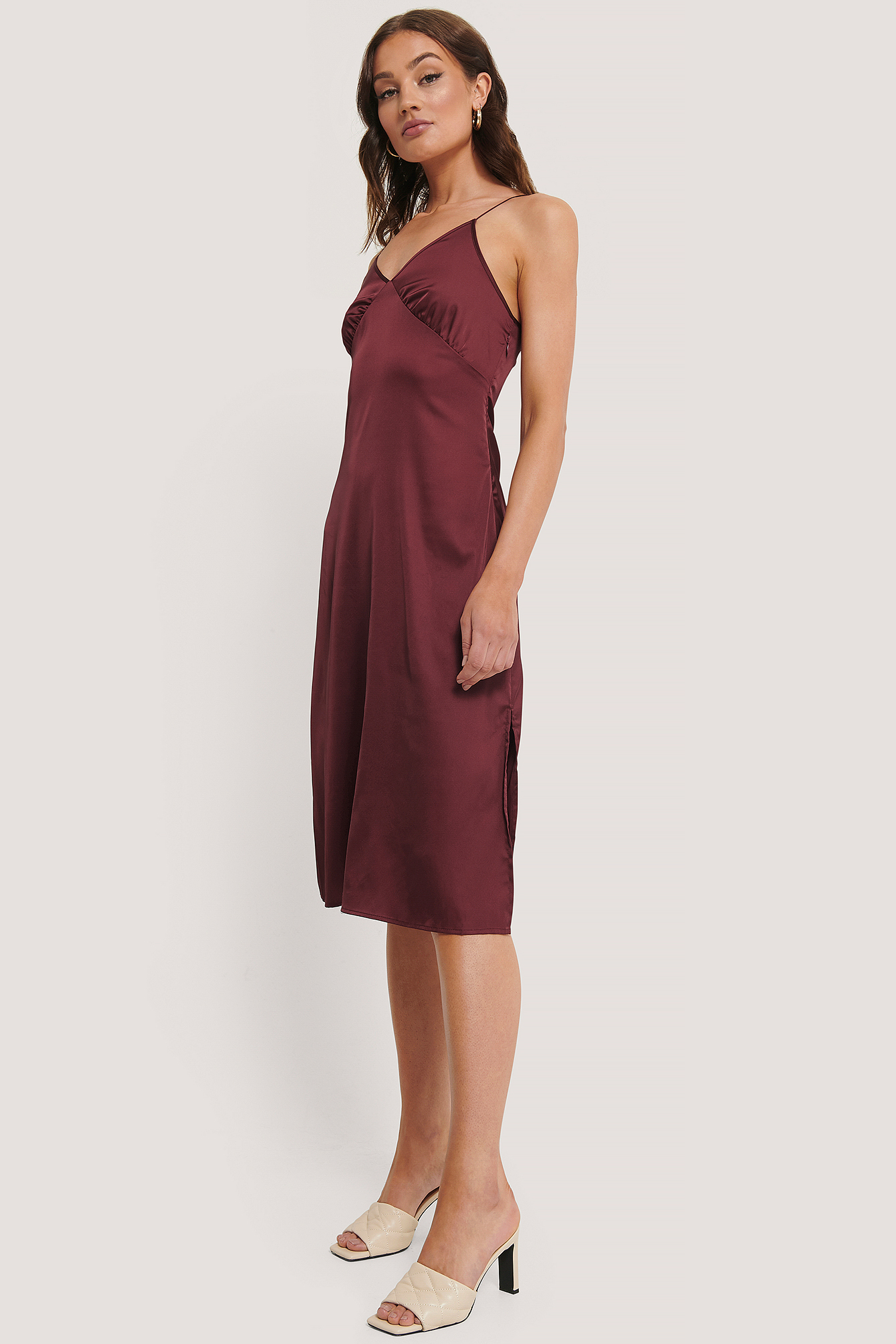 Slip Satin Slit Dress Burgundy
