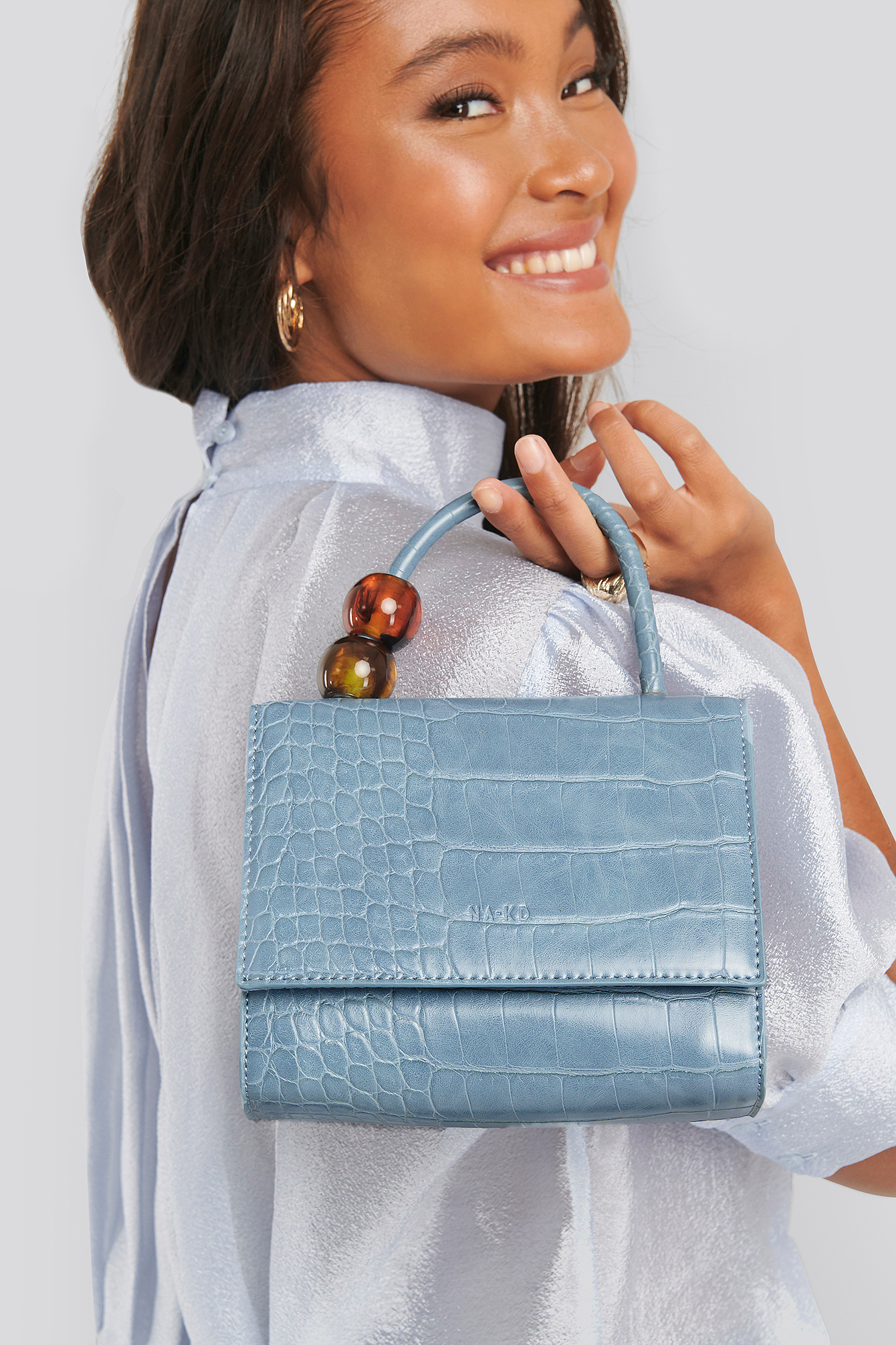 Light Blue Small Squared Top Handle Bag
