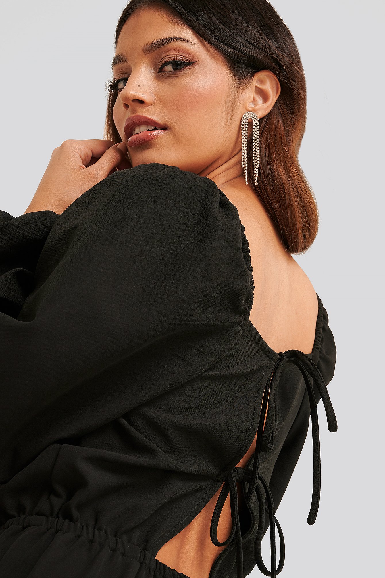 Square Neck Open Back Jumpsuit Czarny