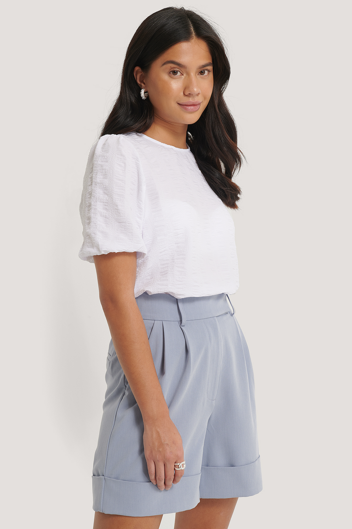 White Structured Short Sleeve Blouse