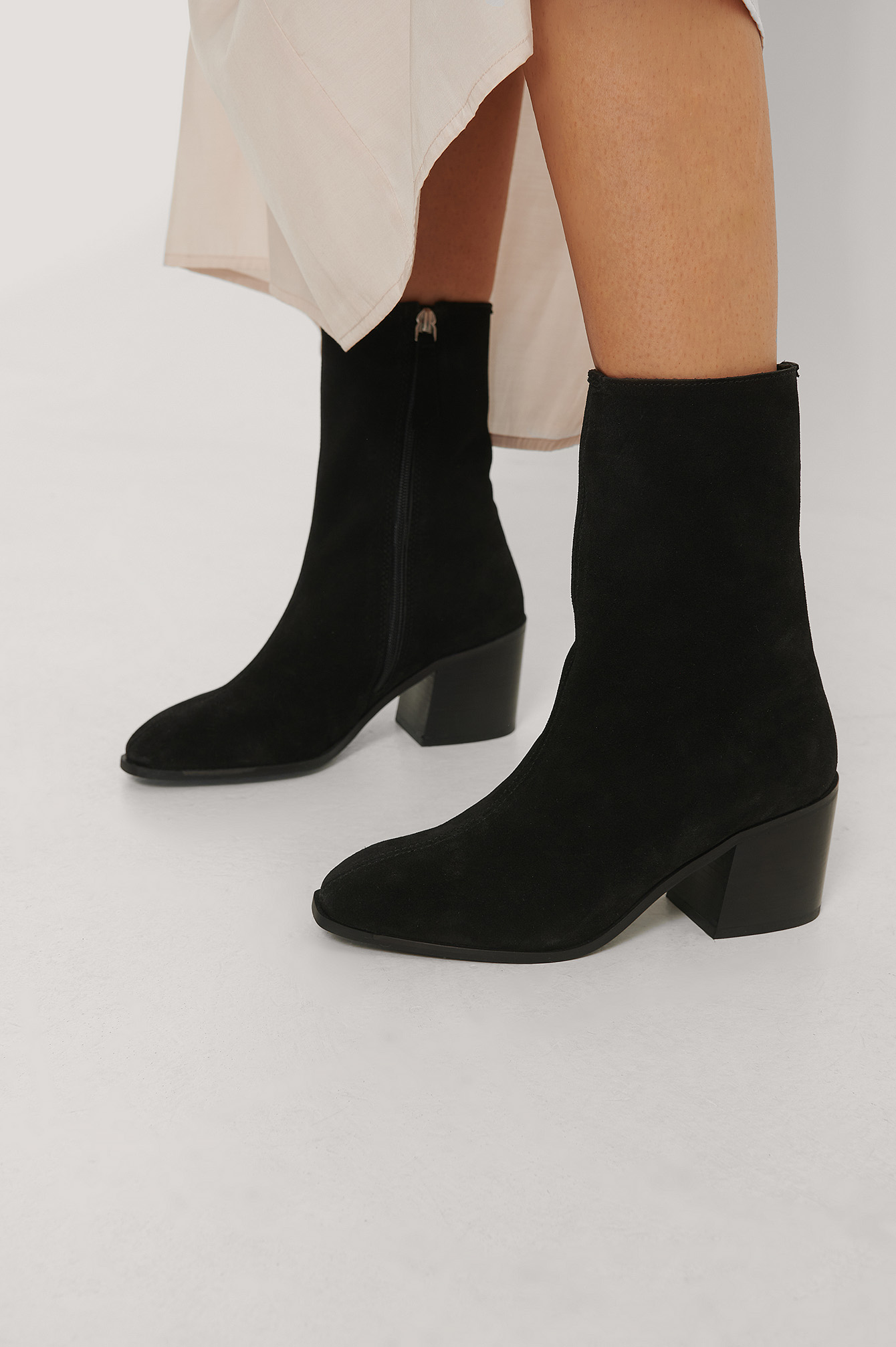 Black Suede Block Heel Boots
