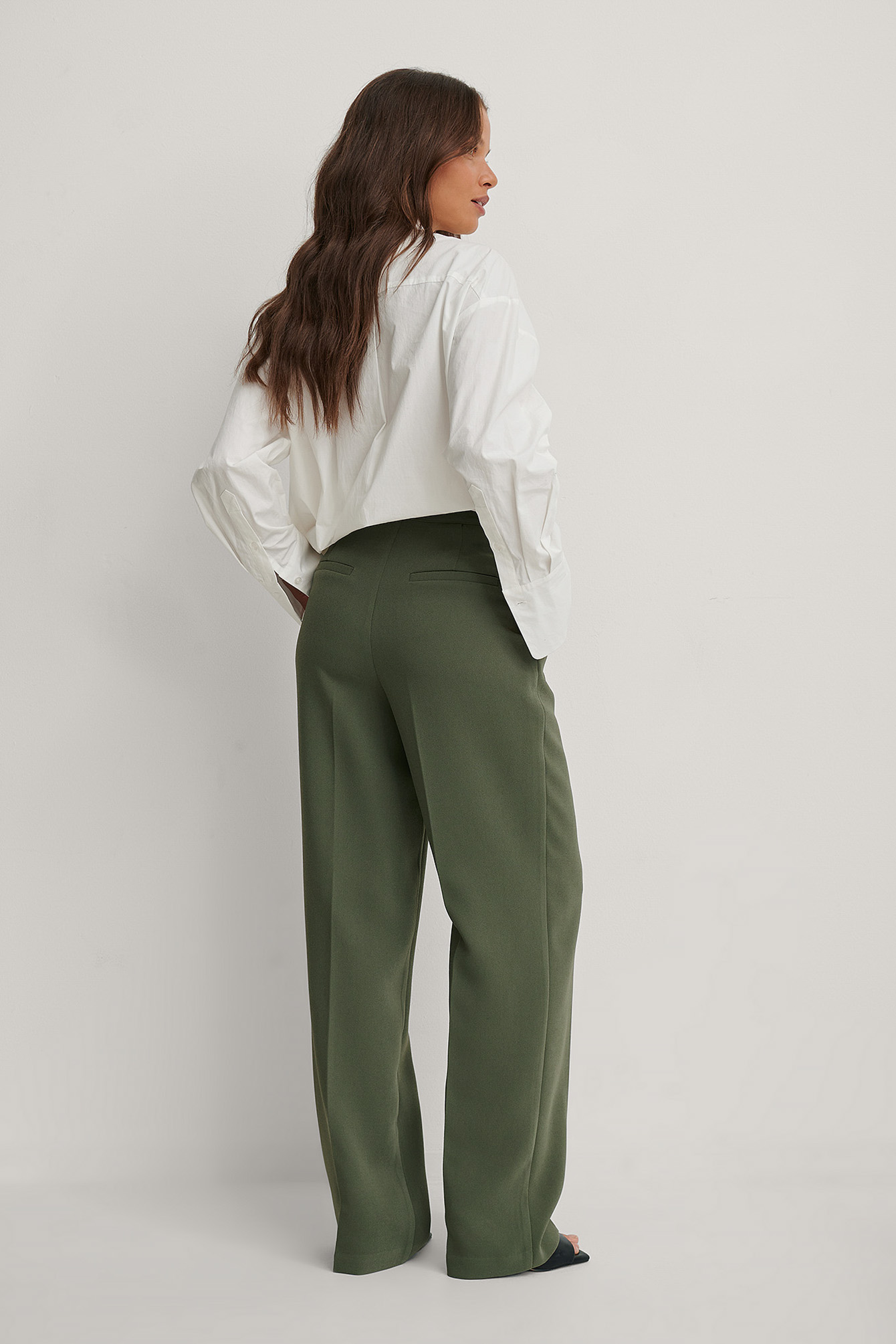 green wide leg trousers