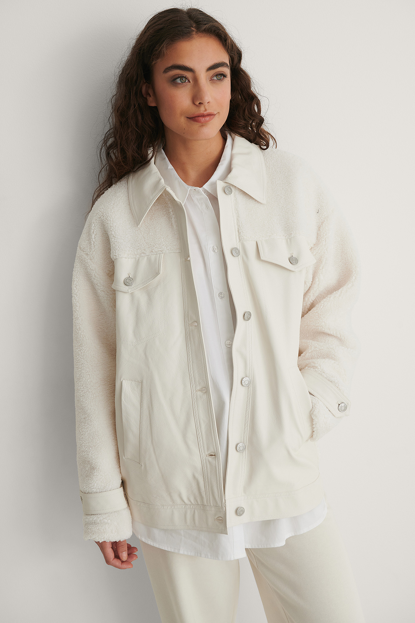 cream teddy trucker jacket