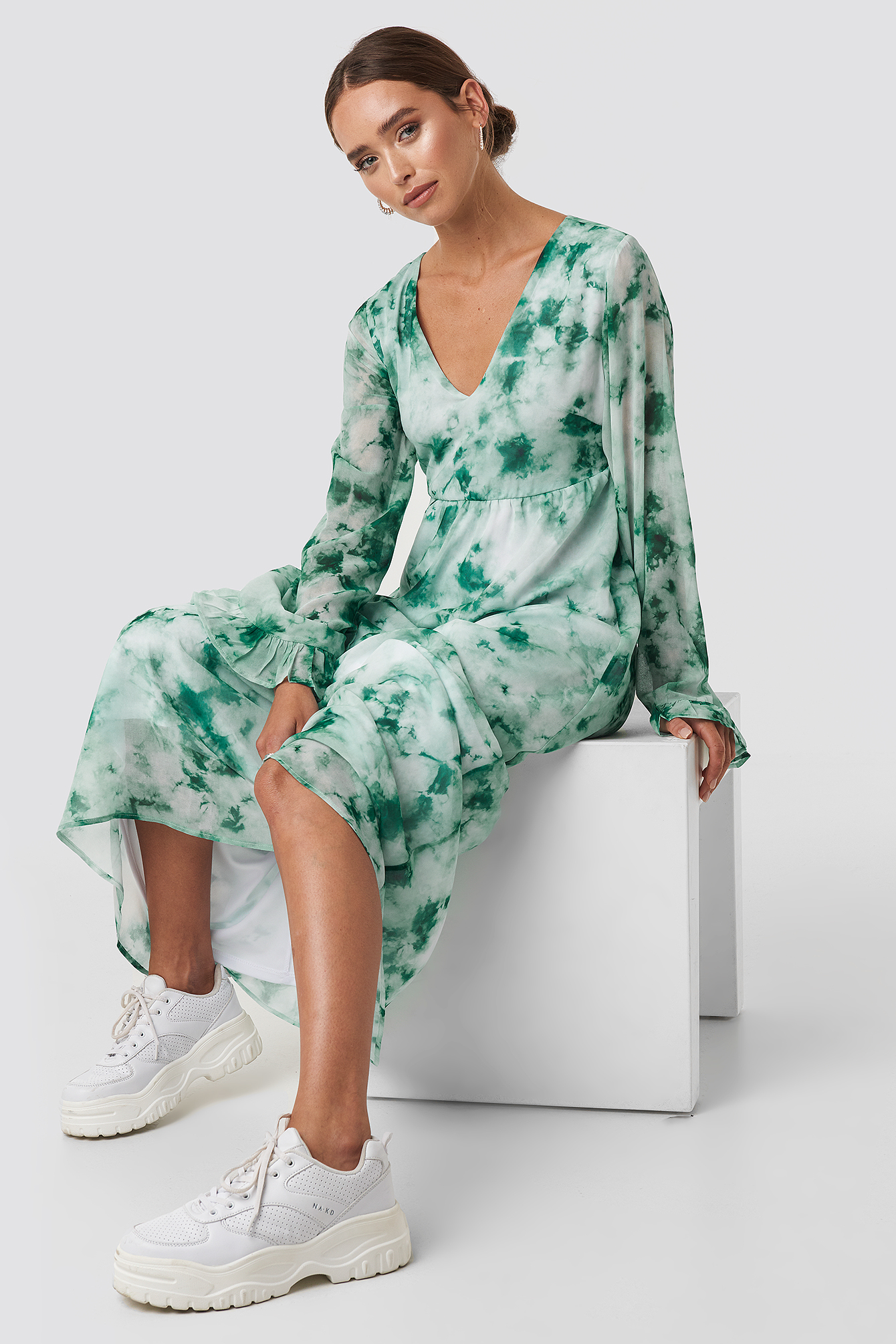green tie dye maxi dress