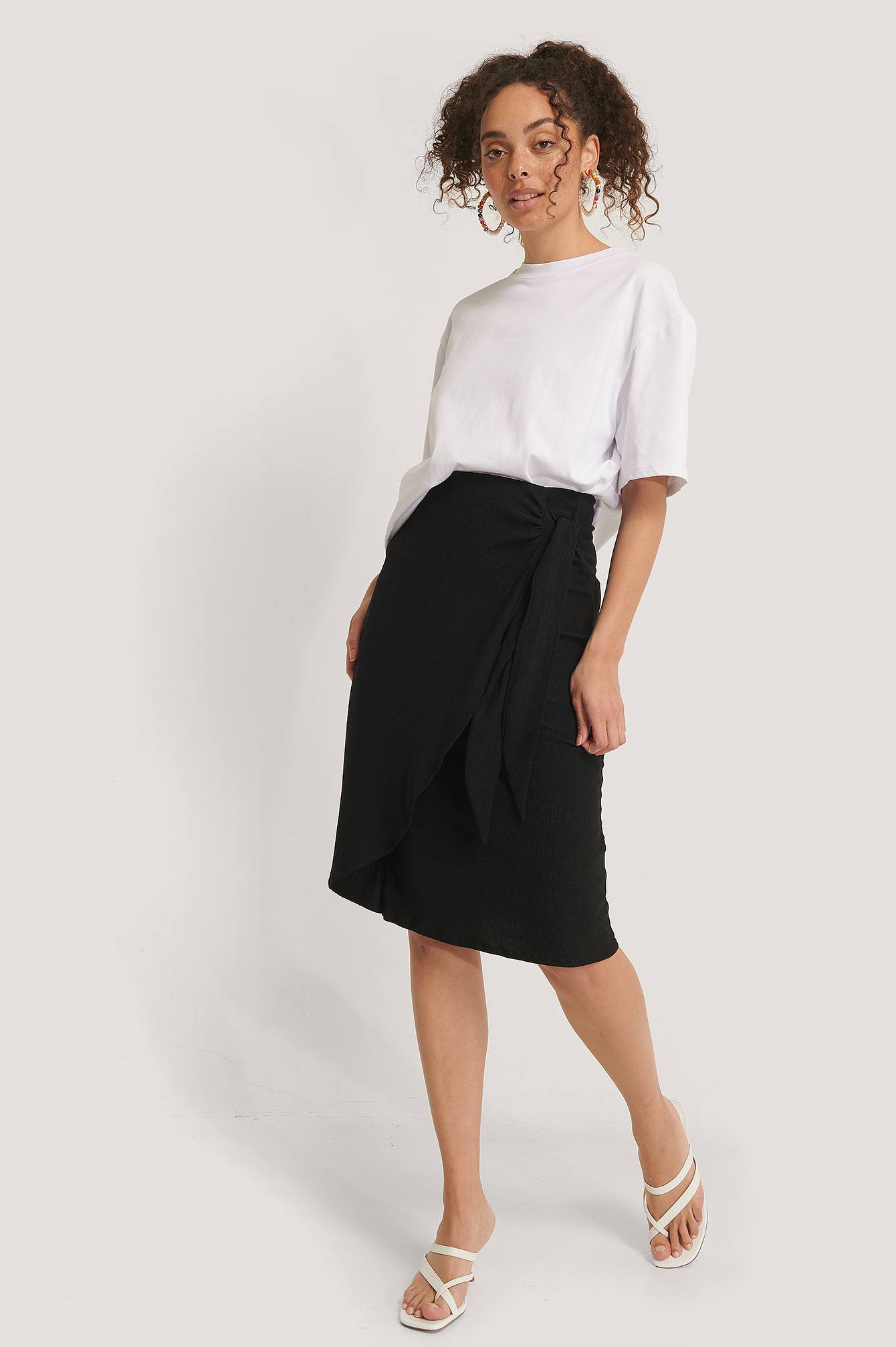 Black Tie Side Midi Skirt