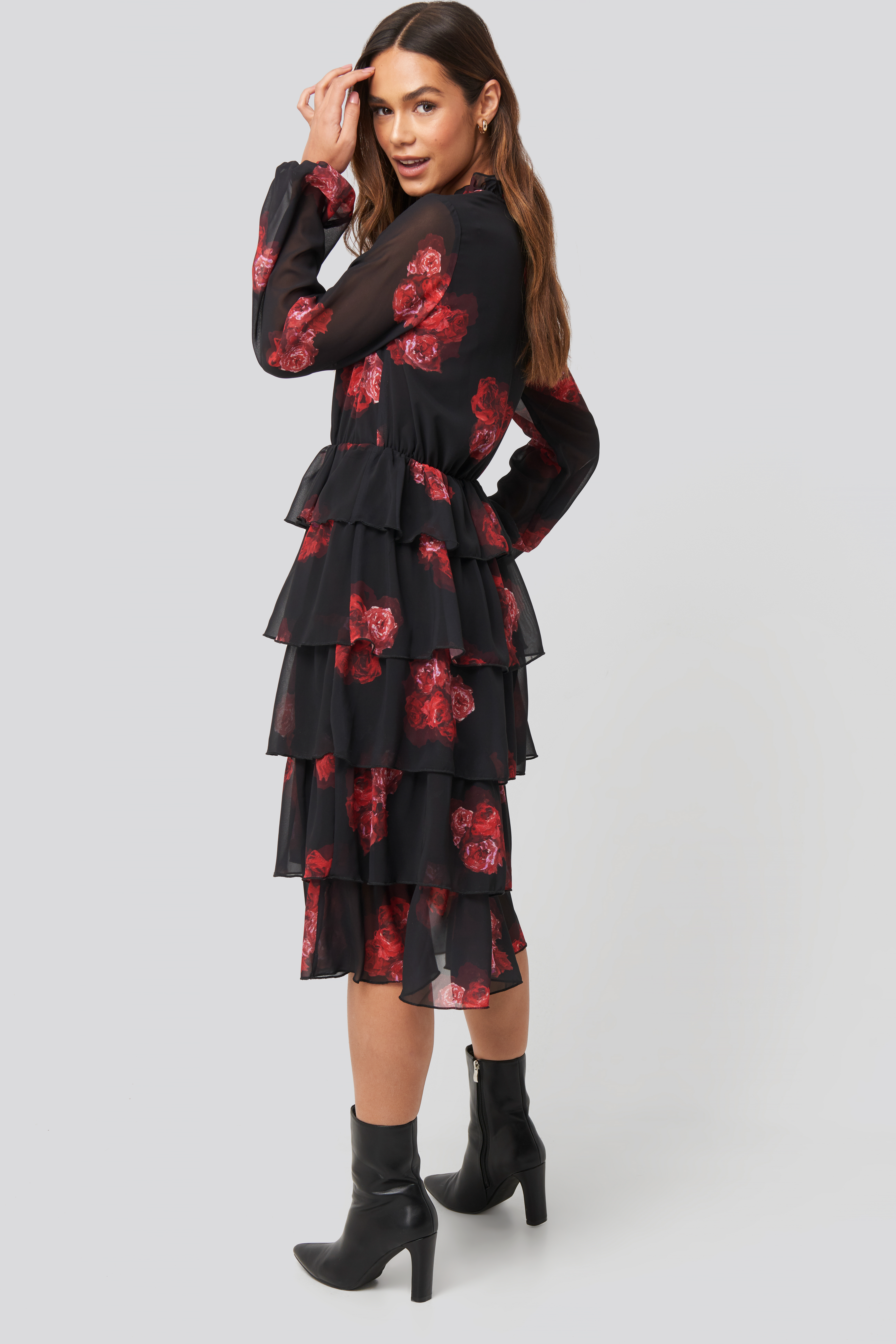 Tiered Flounce Sheer Dress Black | na-kdlounge.com