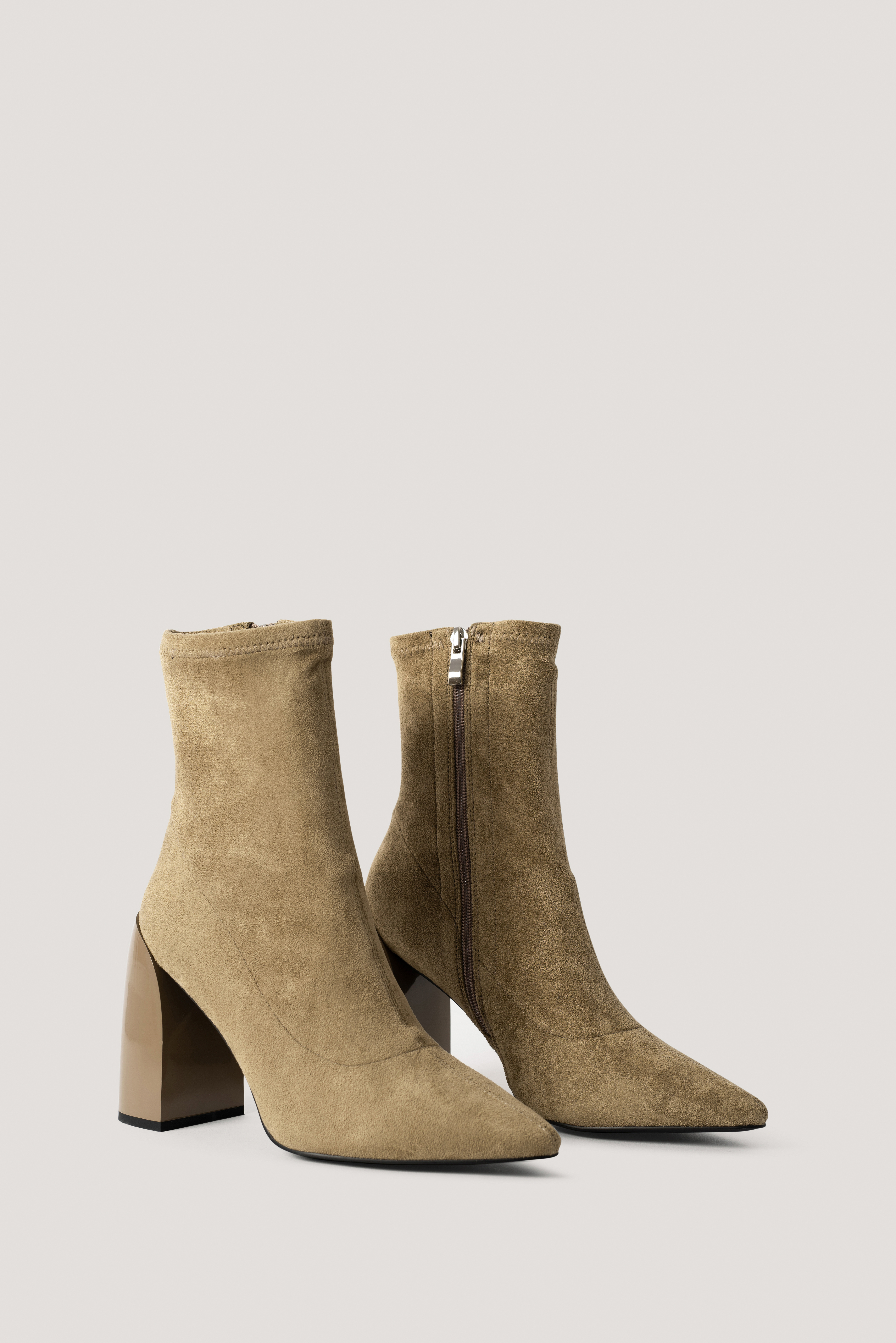 beige block heel booties