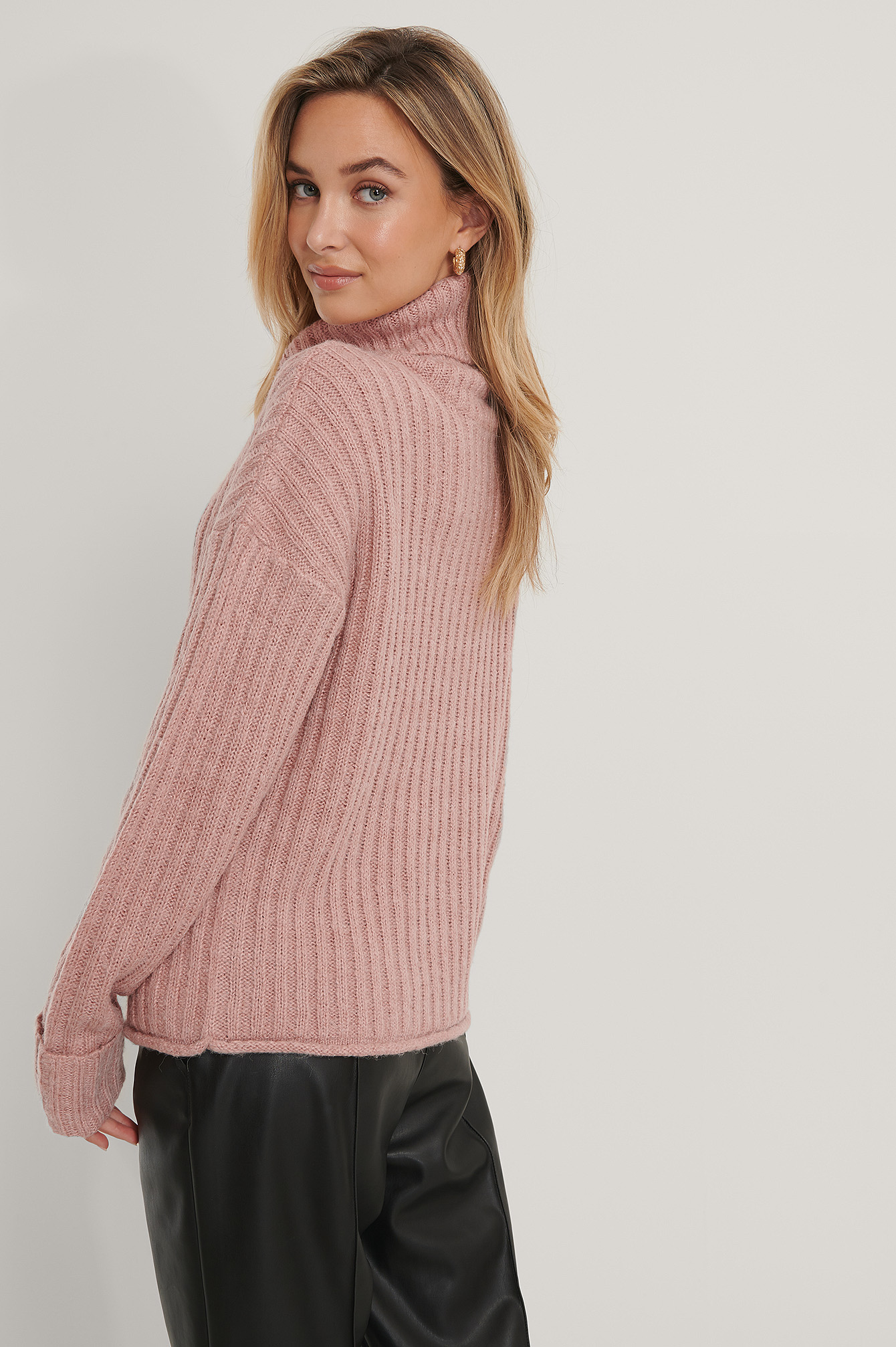 pink ribbed turtleneck