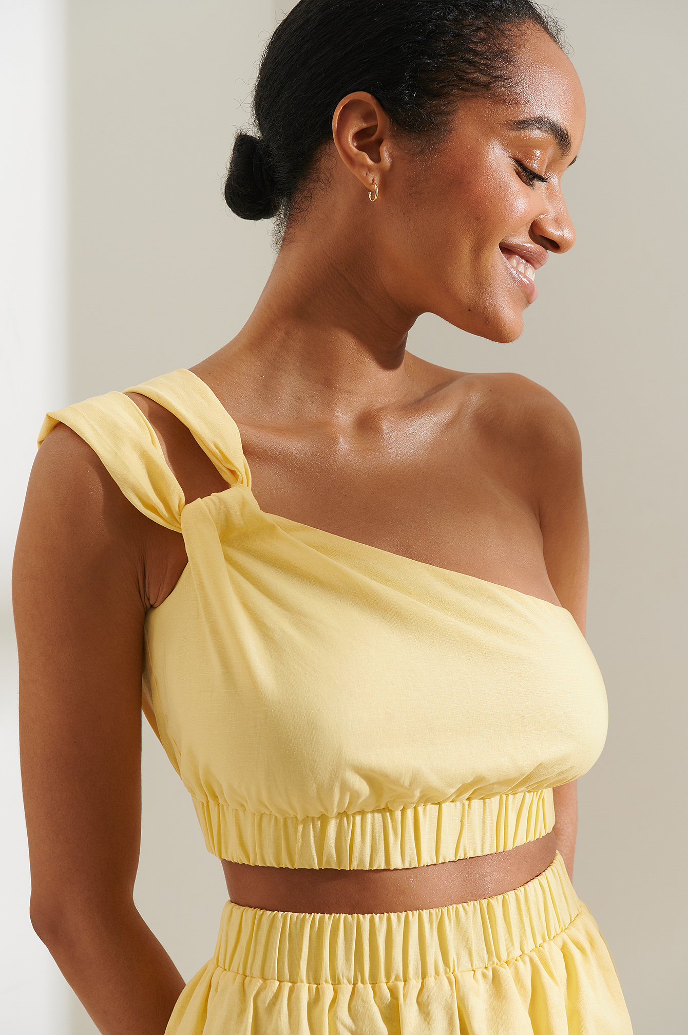 Yellow Twisted Detail Linen Top