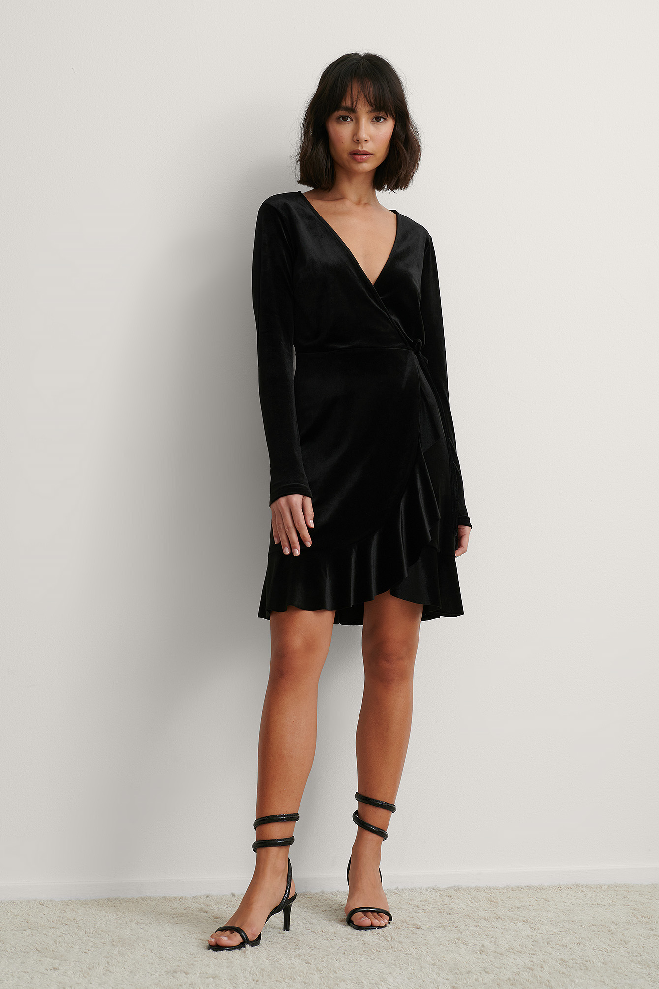 black wrap frill dress