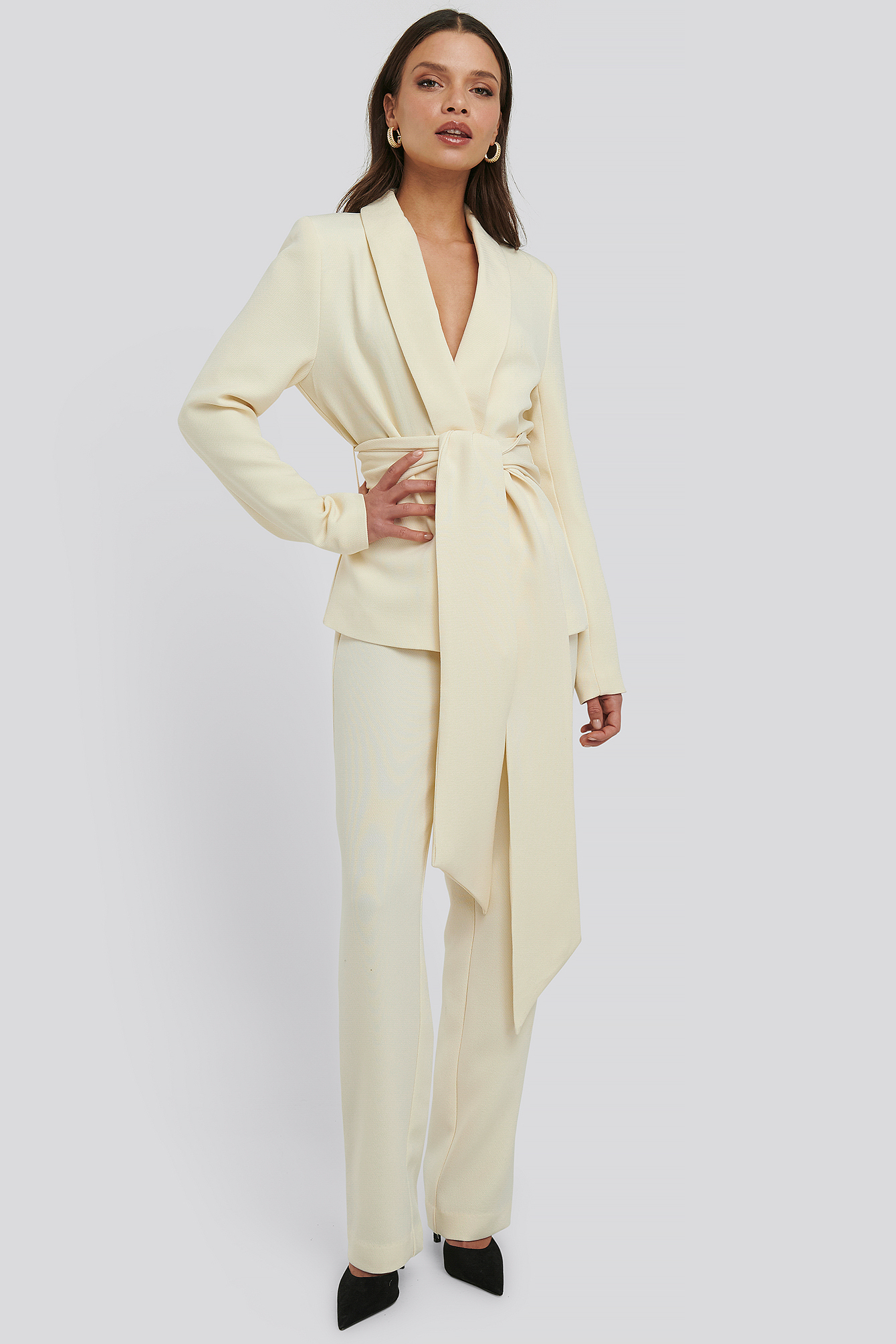 cream belted blazer
