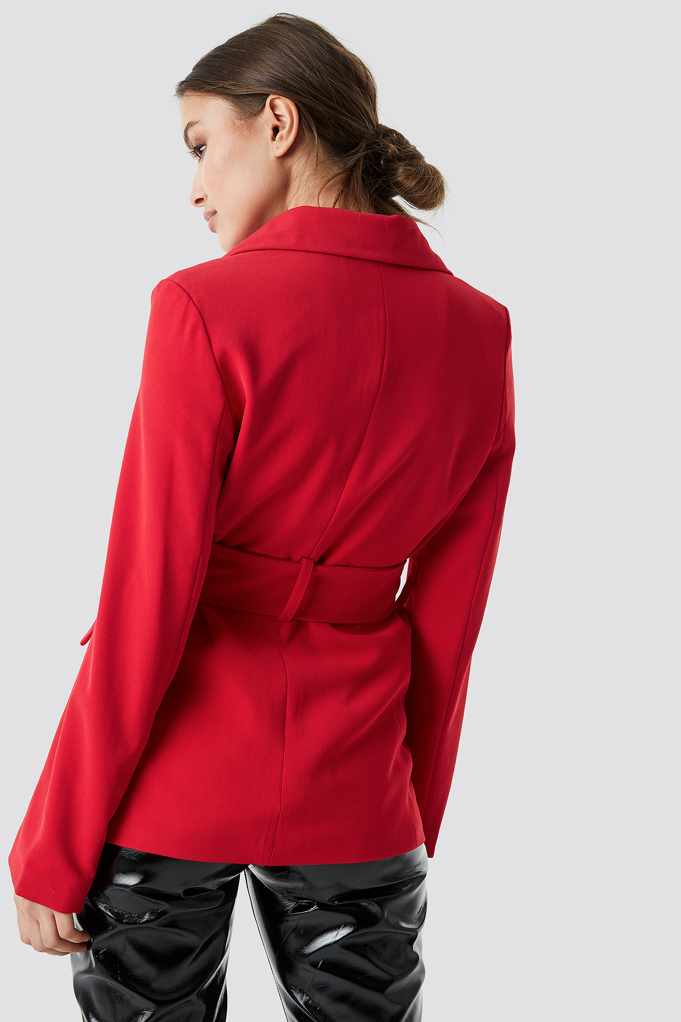 red belted blazer